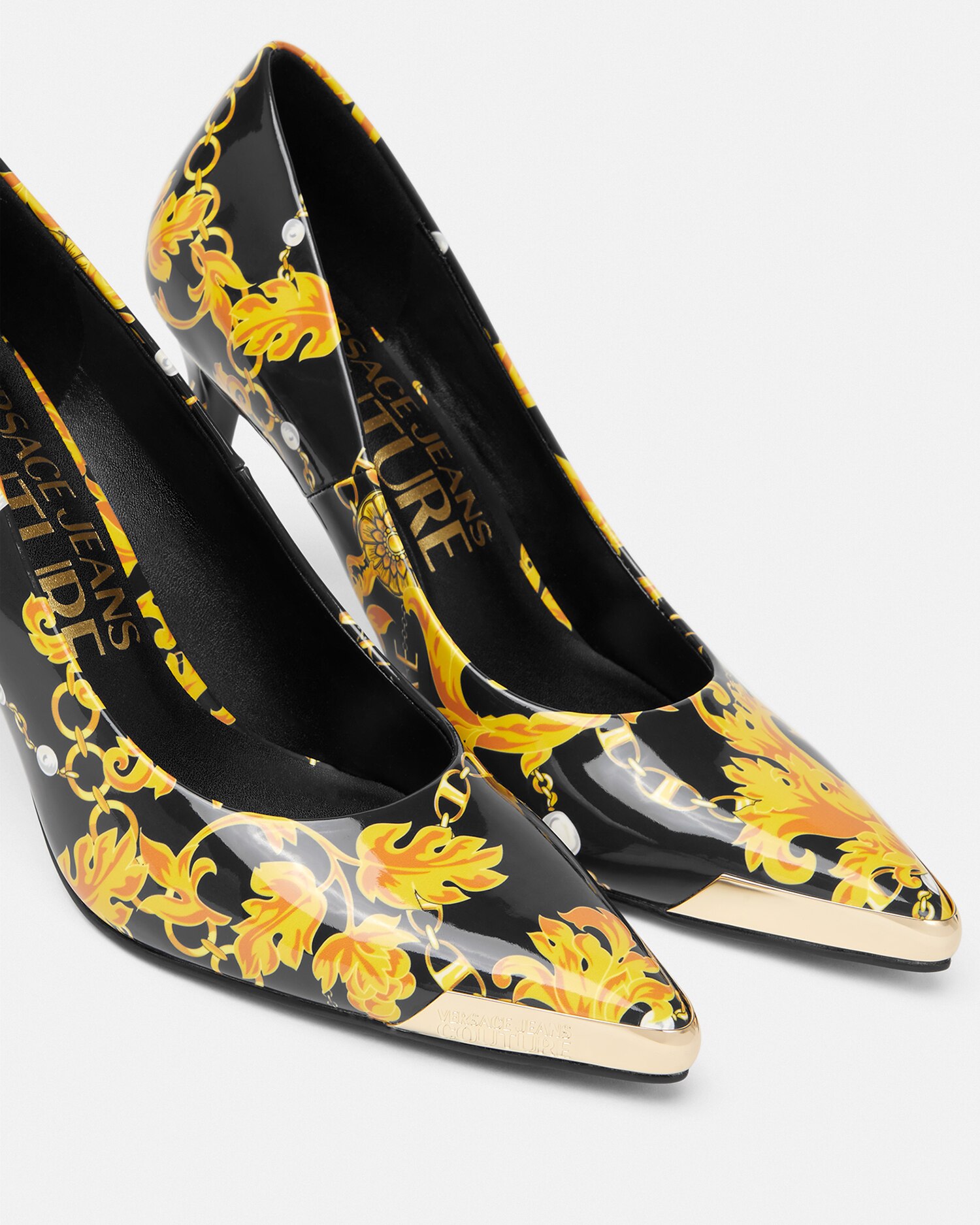 【Versace】ロゴ パンプス ヒール ピンク ブラック ゴールド 90_E75VA3S50-