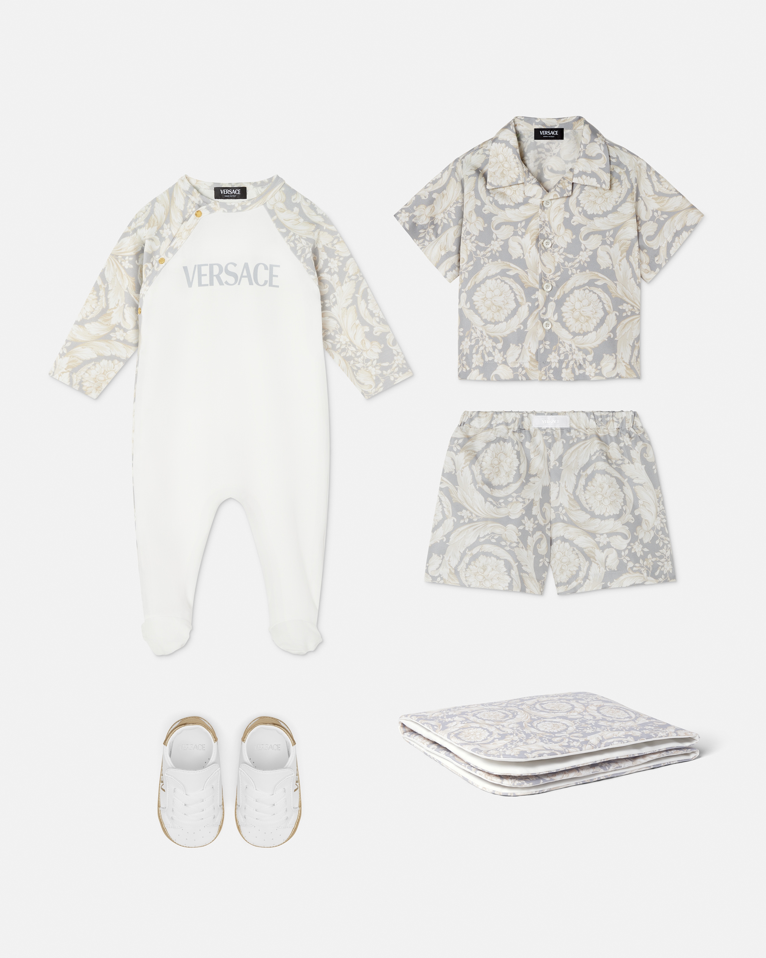 ベビー プリント シルク ツイル シャツ セット グレー | VERSACE JP