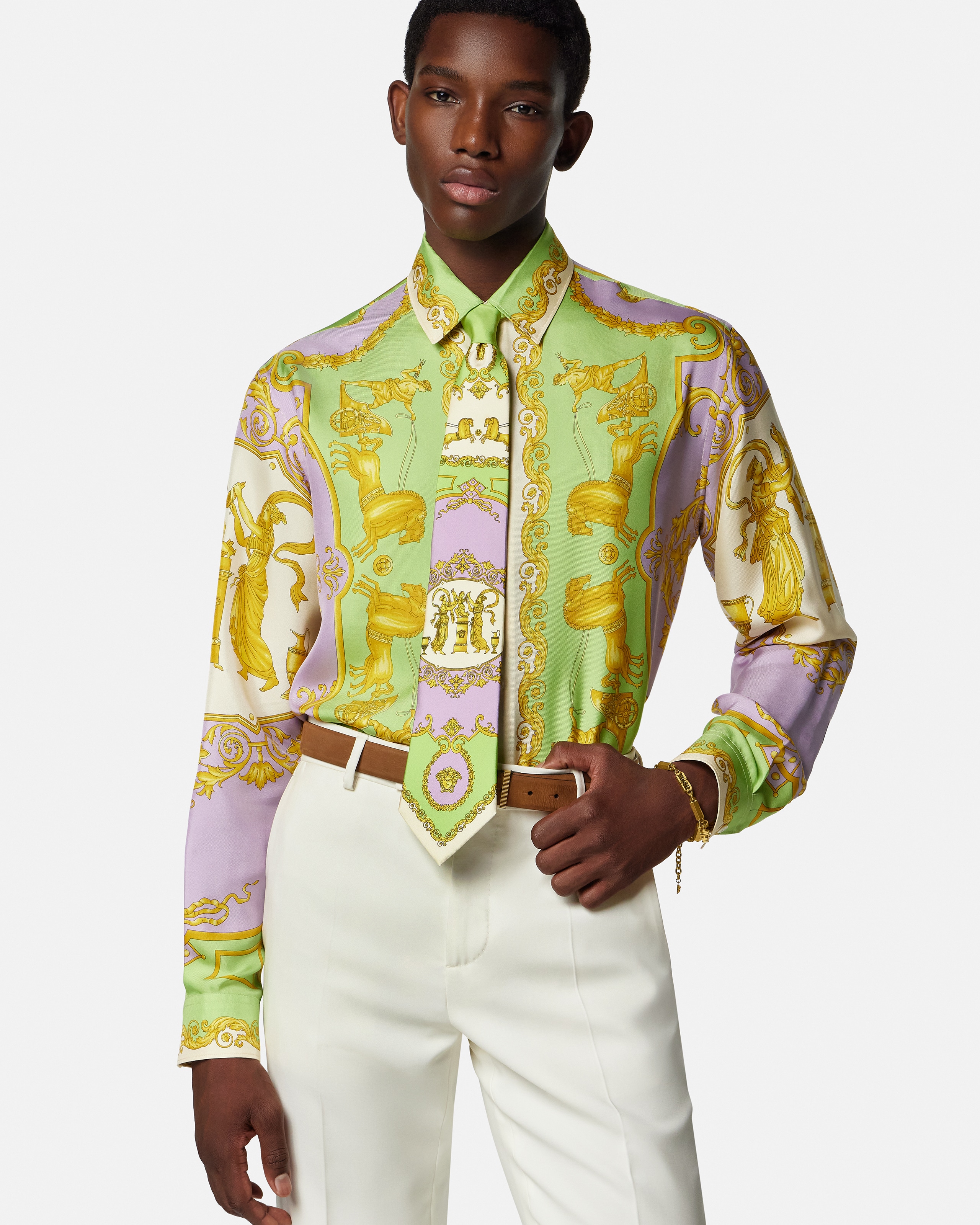 プリント シルク ツイル ネクタイ ブラック,ゴールド | VERSACE JP