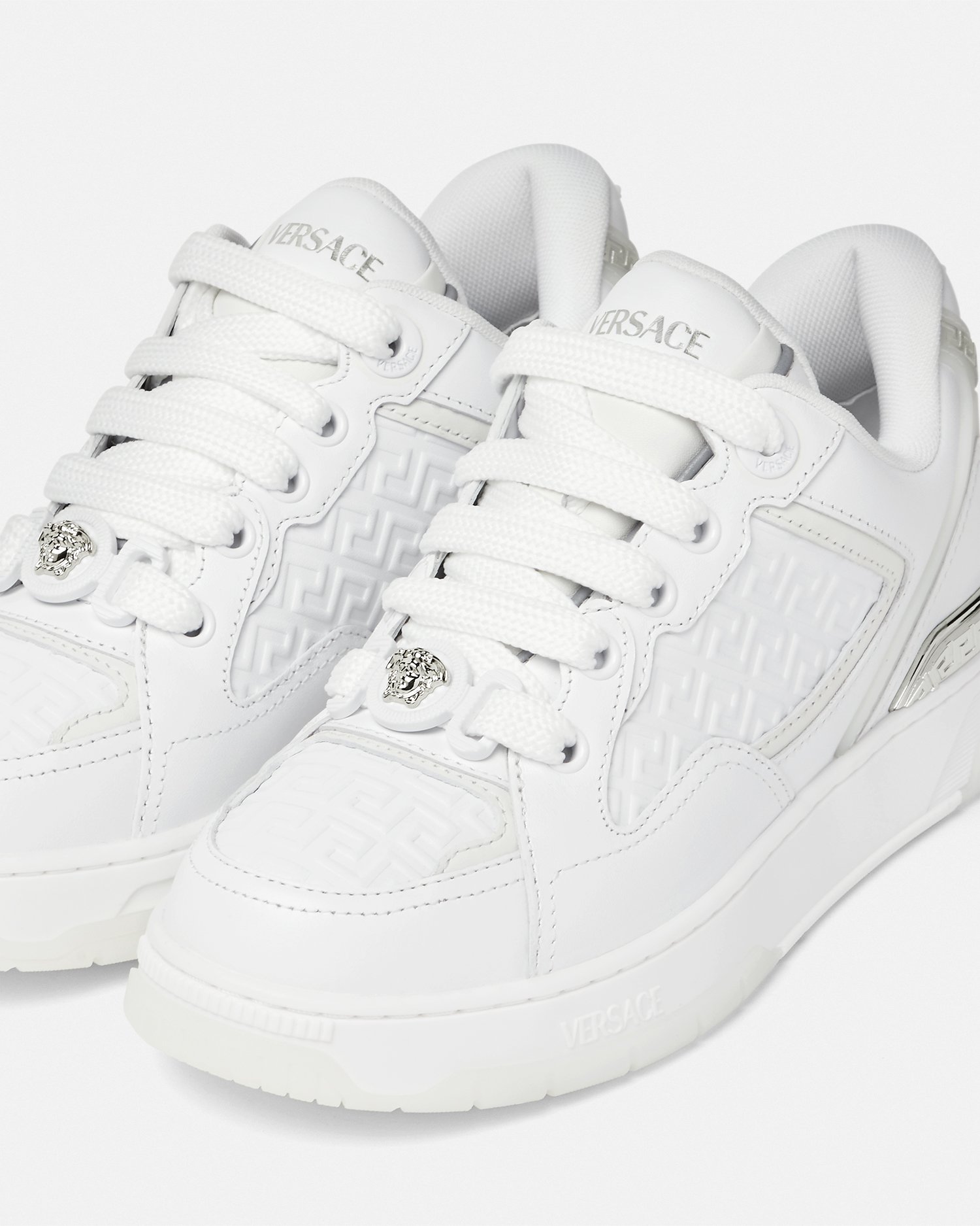 VERSACE ★ レザー スニーカー / ホワイト Versace Men's 100% Leather White Logo Print Fashion Sneakers