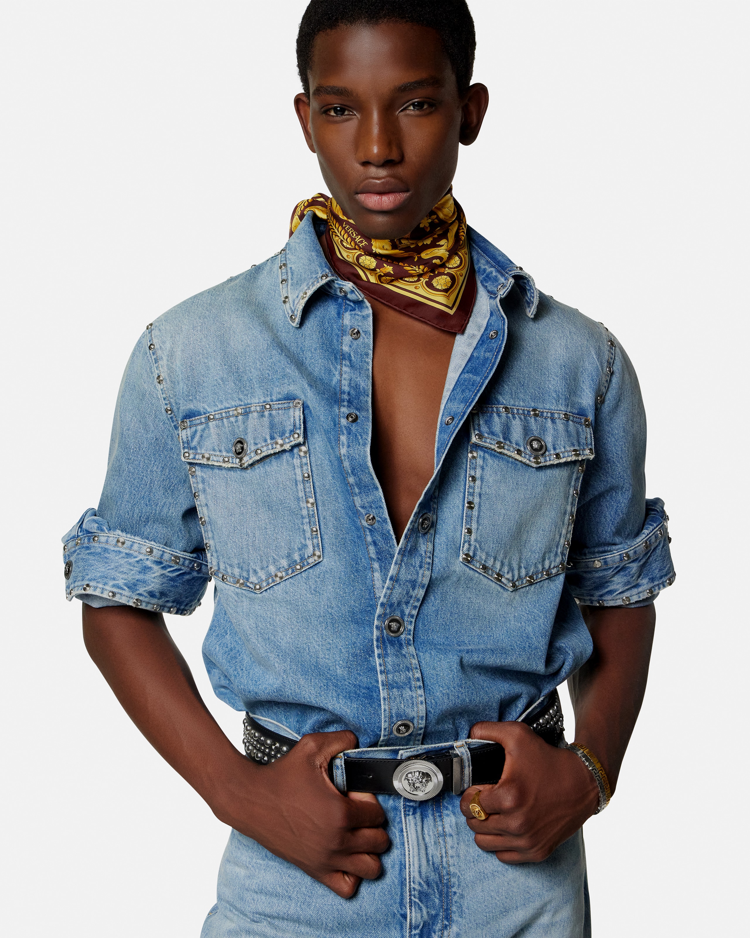 プリントシルクツイルスカーフ 90cm ブラック,プリント | VERSACE JP