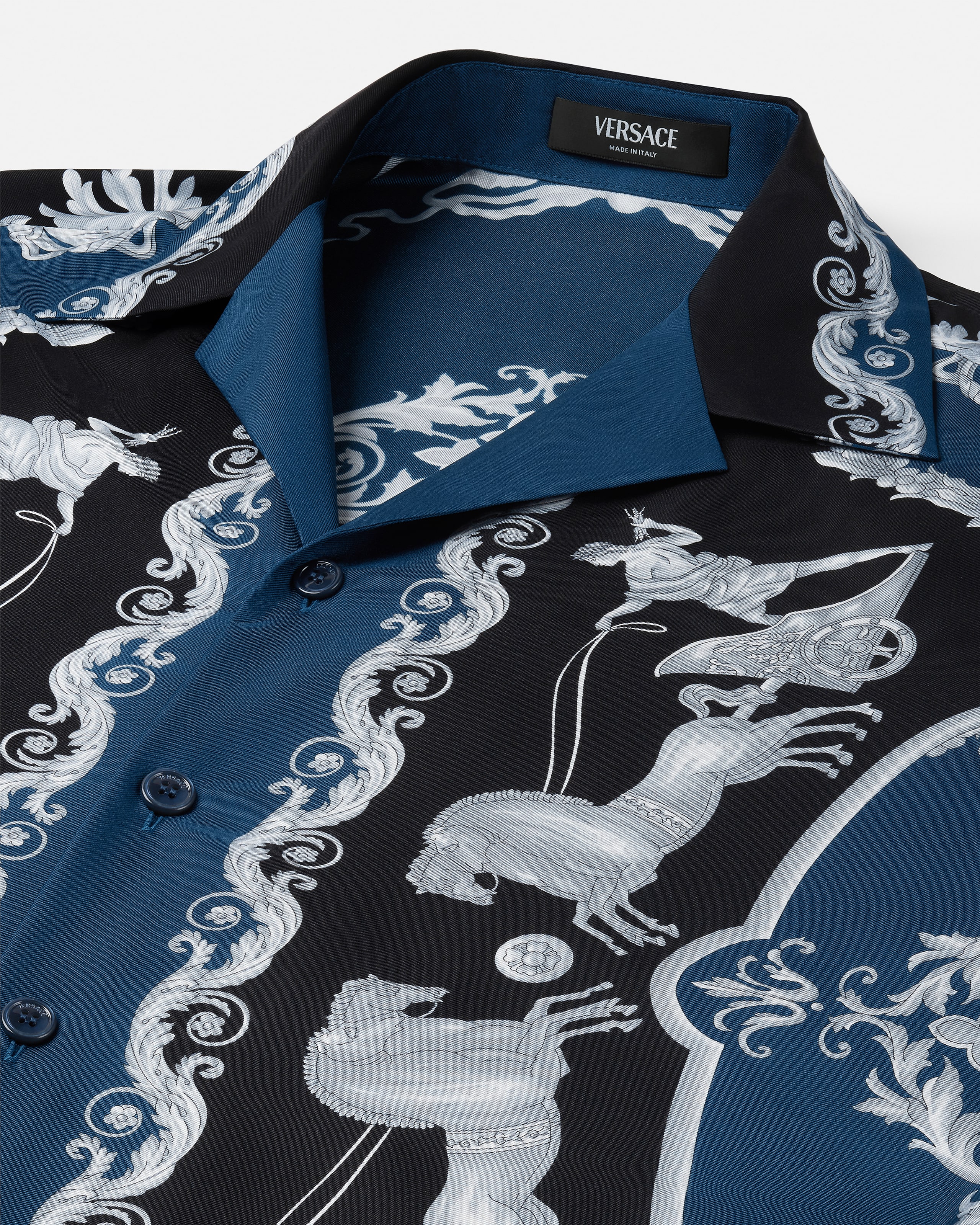 プリント シルク ツイル レギュラー シャツ ブラック,ブルー | VERSACE JP