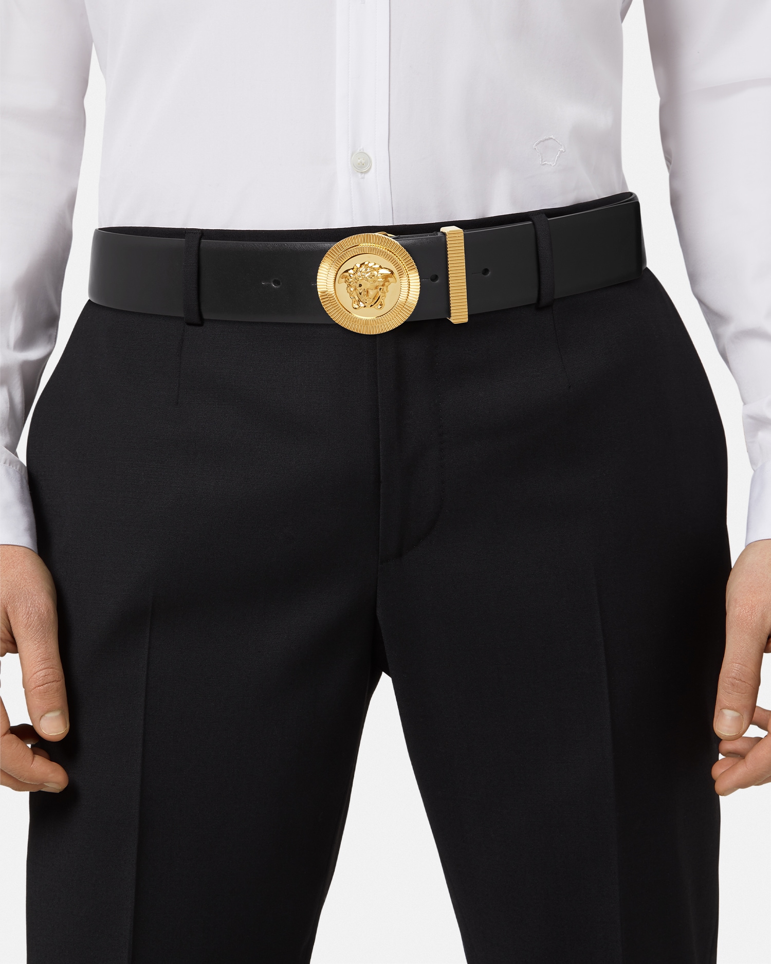 メドゥーサ ビギー レザー ベルト 4cm ブラック,ゴールド | VERSACE JP