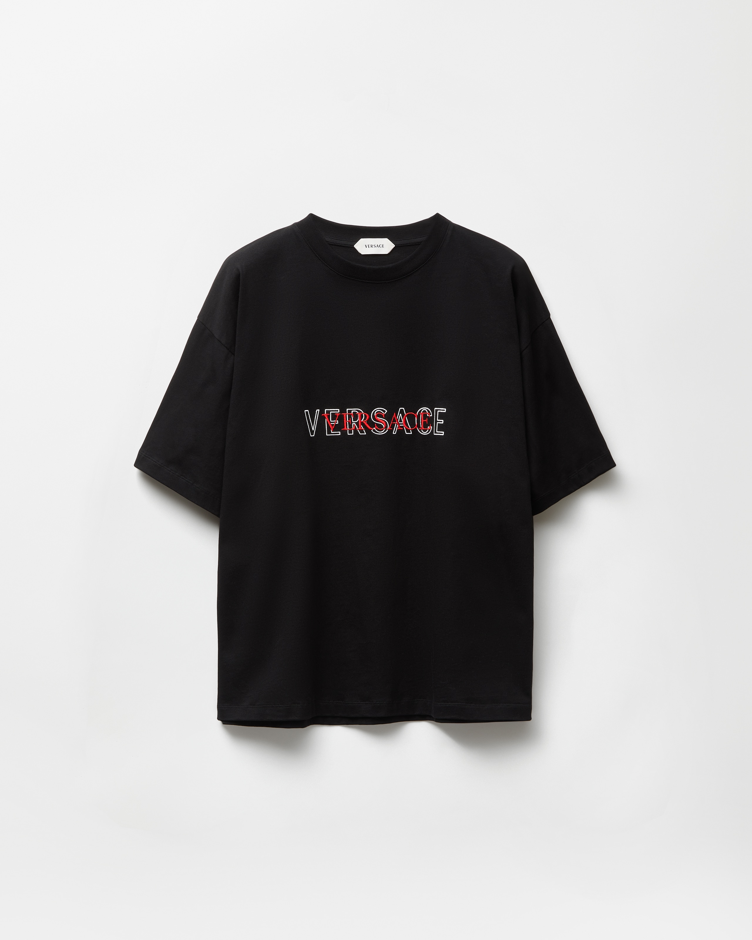 刺繍入り コットンジャージー Tシャツ ブラック | VERSACE JP