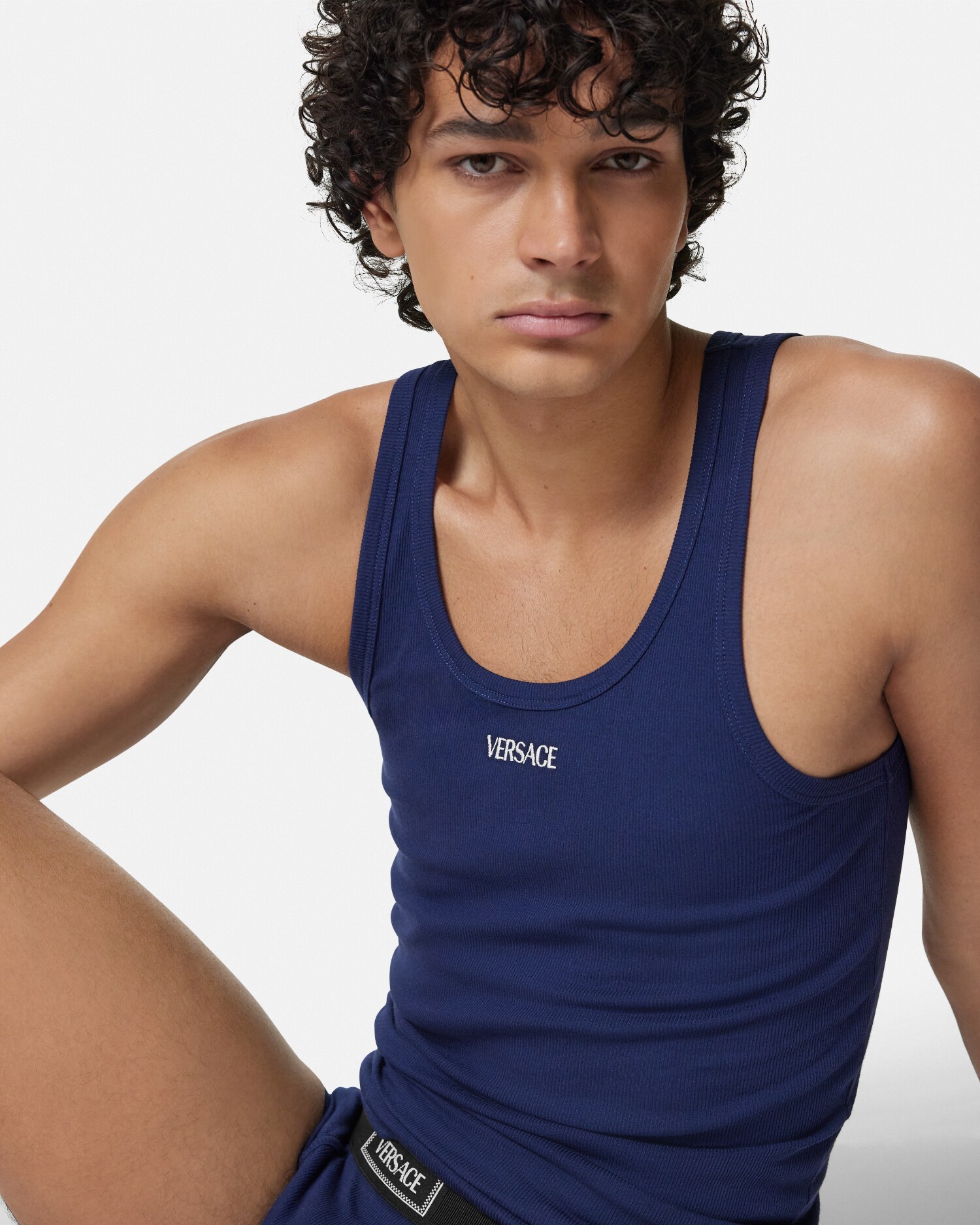 コットン リブ編み タンク トップ ホワイト | VERSACE JP
