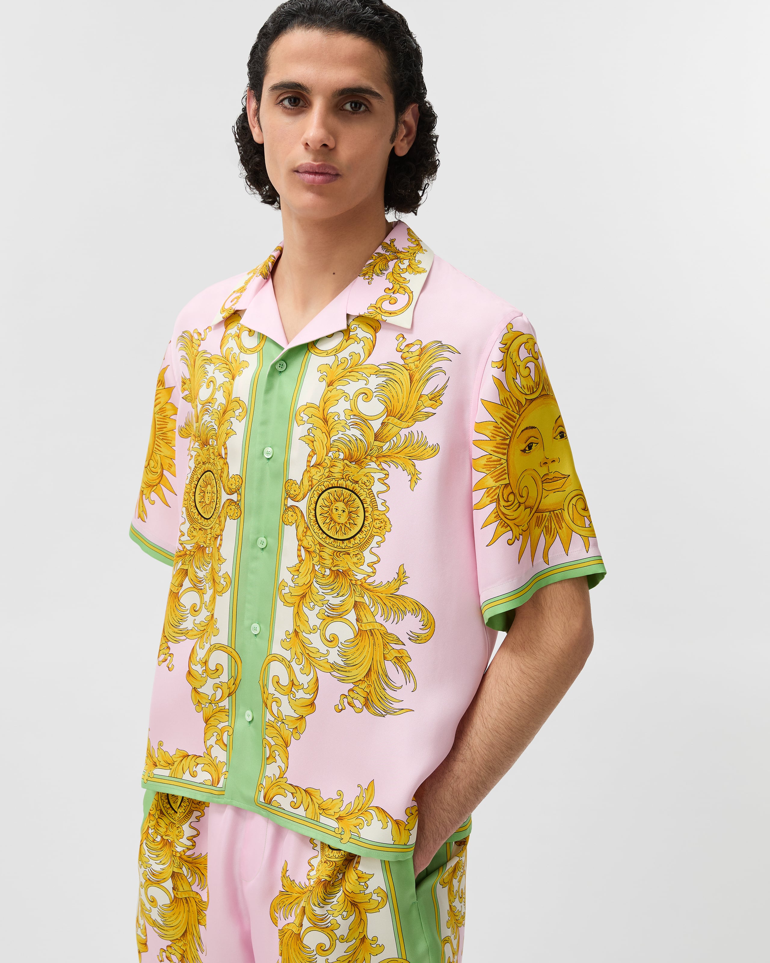 プリント シルク ツイル シャツ イエロー,ピンク | VERSACE JP