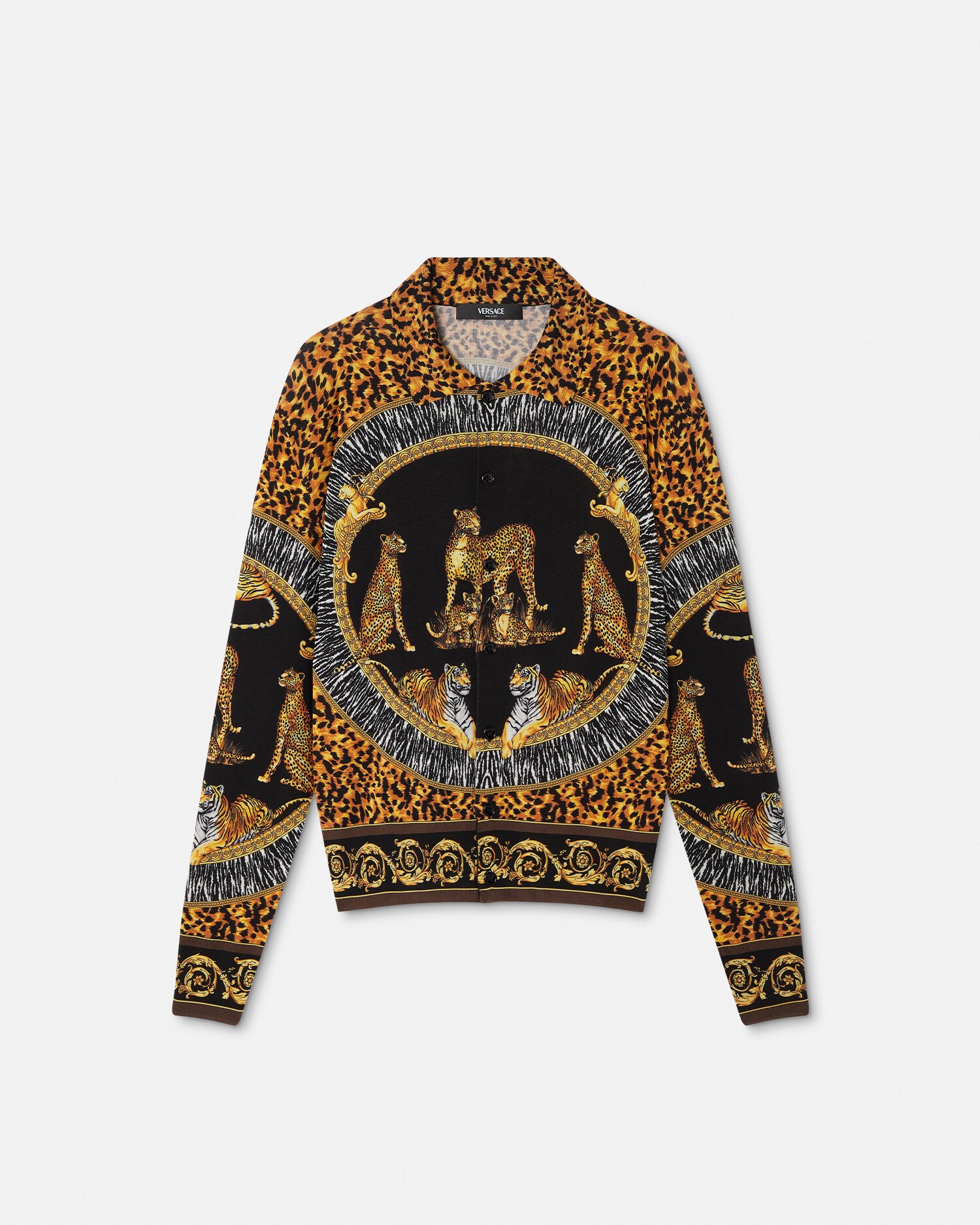 シルク ニット シャツ ワイルド キャッツ ブラック,プリント | VERSACE JP
