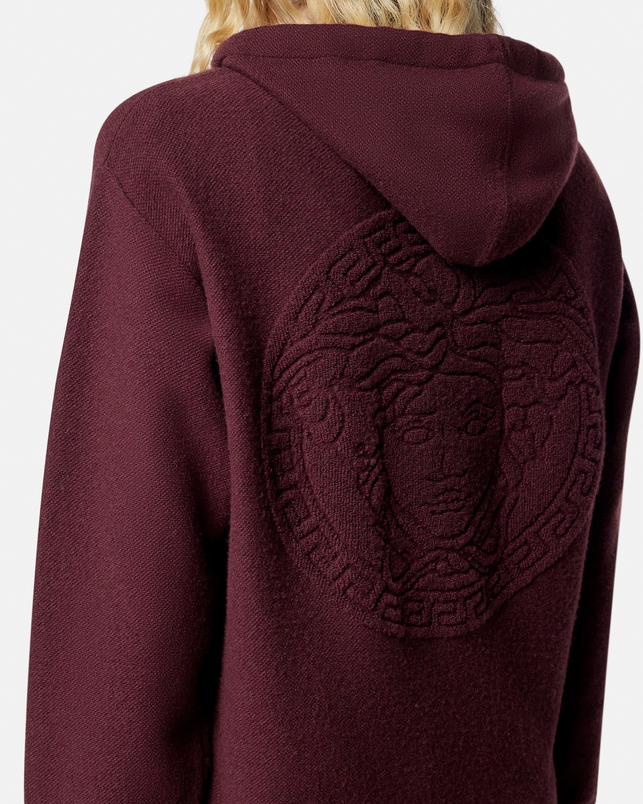 カシミヤウール ニット ジッパー フーディ バーガンディ | VERSACE JP
