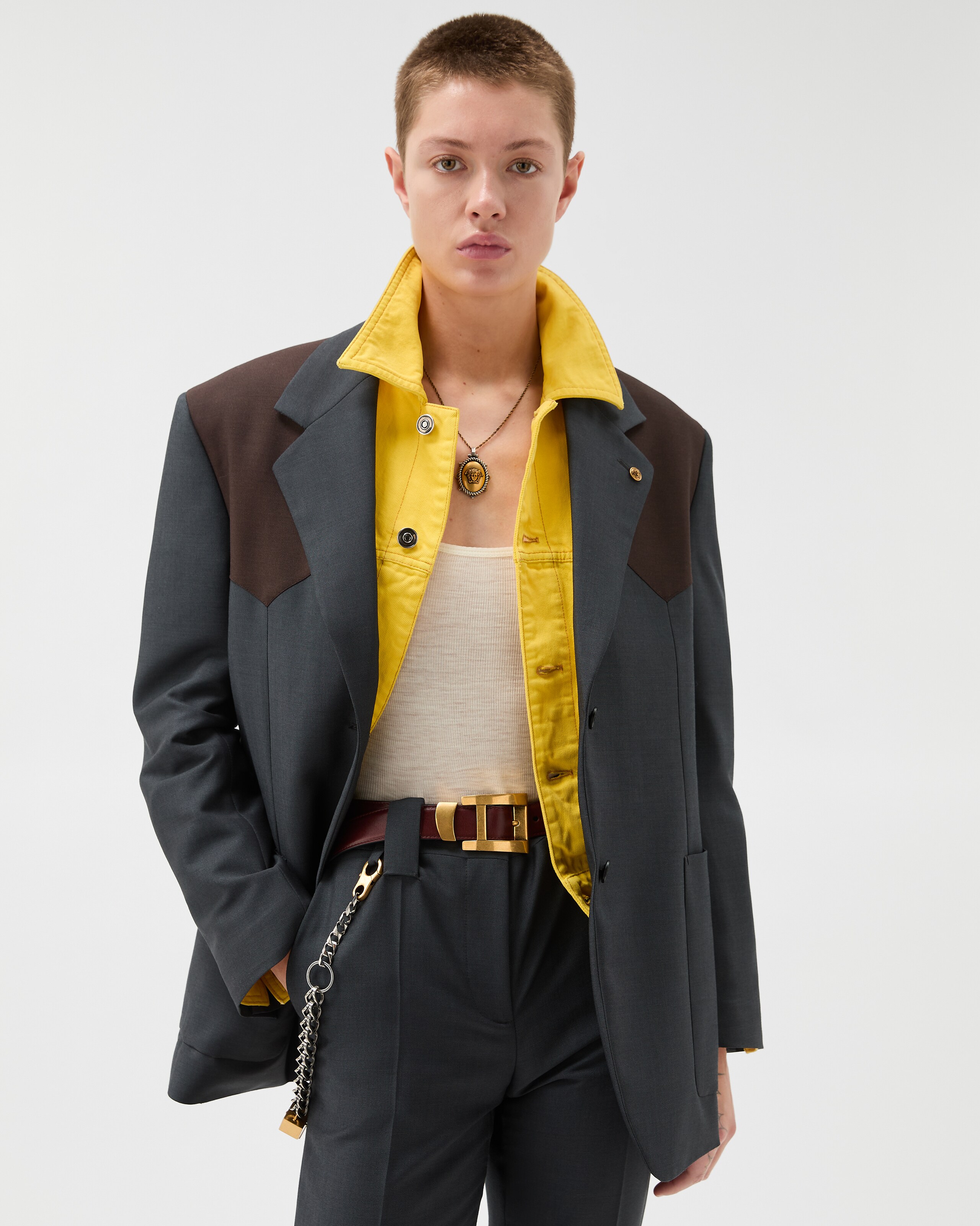 ウール モヘア ブレザー グレー,ブラウン | VERSACE JP
