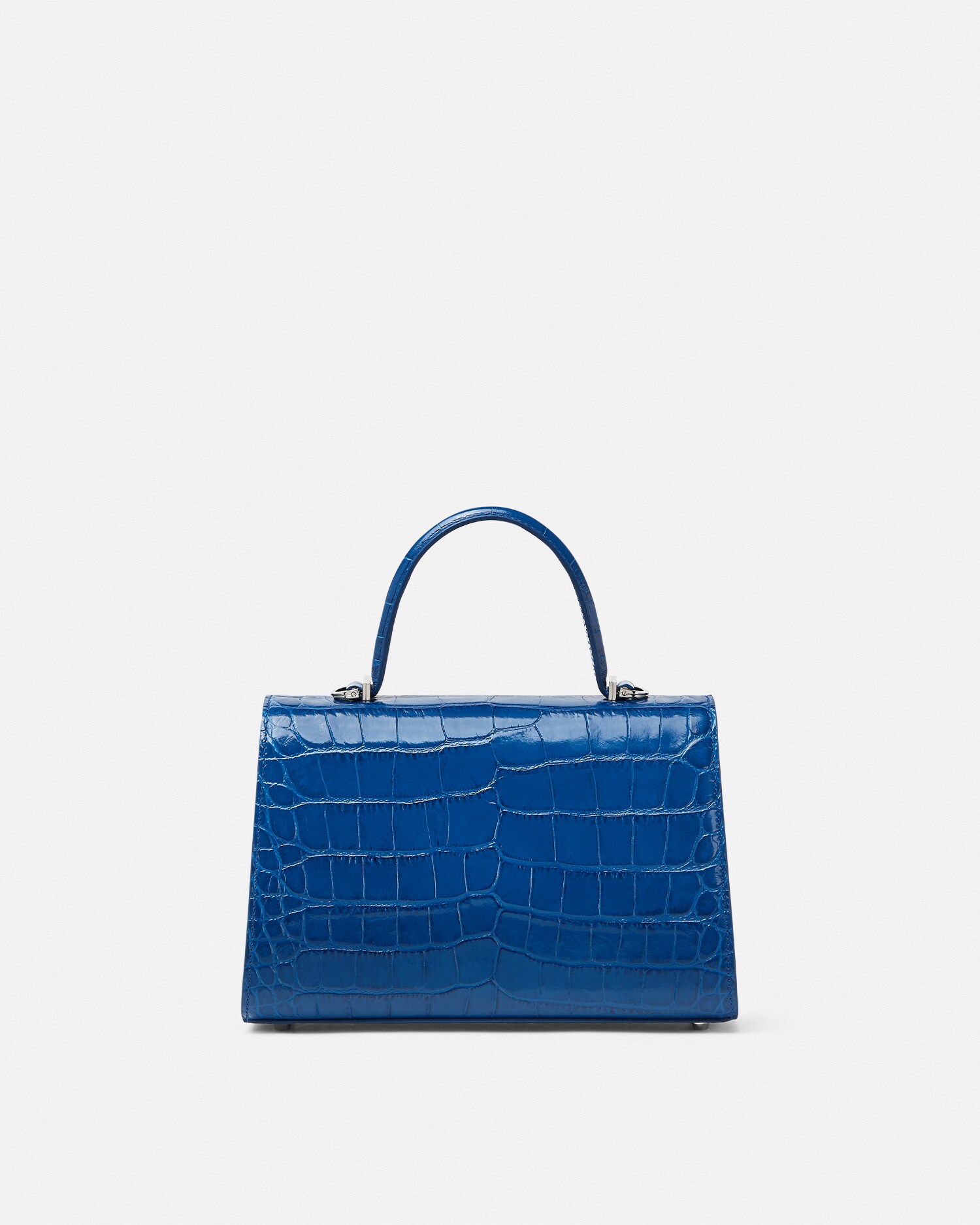 美品ヴェルサーチハンドバッグバニティバッグ　青　チャームつき レディース デザイナー ハンドバッグ | ヴェルサーチェ 日本