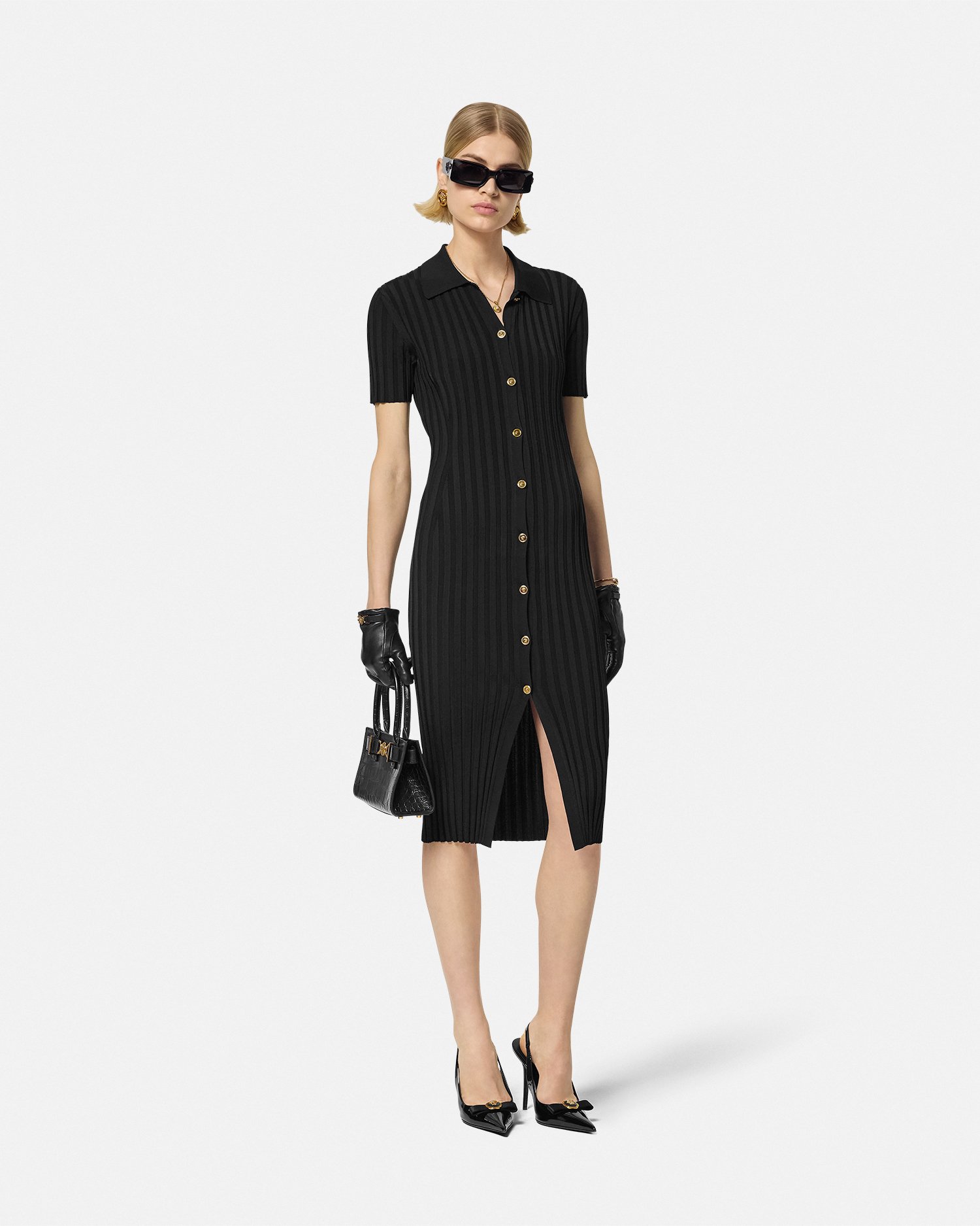 VERSACE バロッコ ルレックス ニット ミディドレス ブラック VERSACE バロッコ ルレックス ニット ミディドレス ブラック