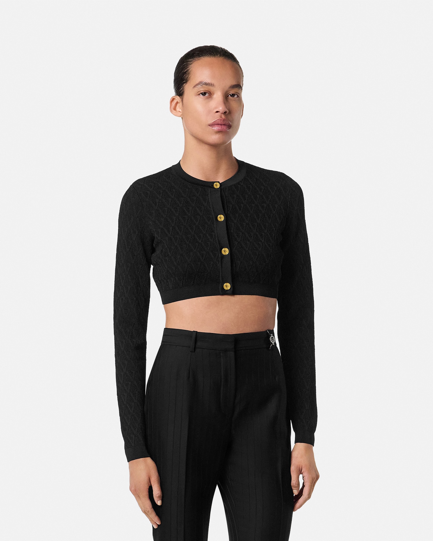 美品　GIANNI VERSACE ヴェルサーチェ　ニットカーディガン　38 シルクブレンド ニット ポロ カーディガン | VERSACE JP
