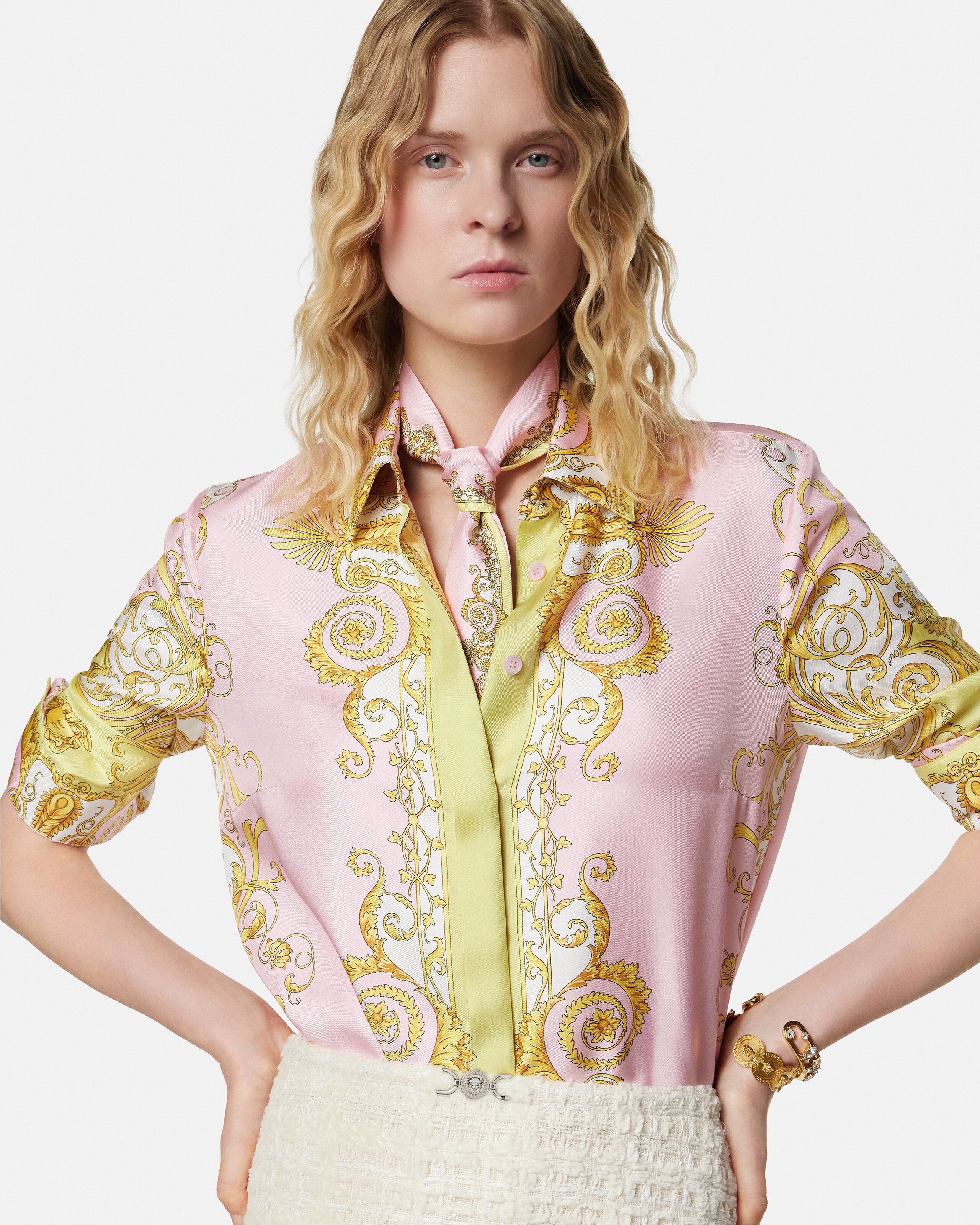 プリント シルク ツイル リボン ブルー,ゴールド | VERSACE JP