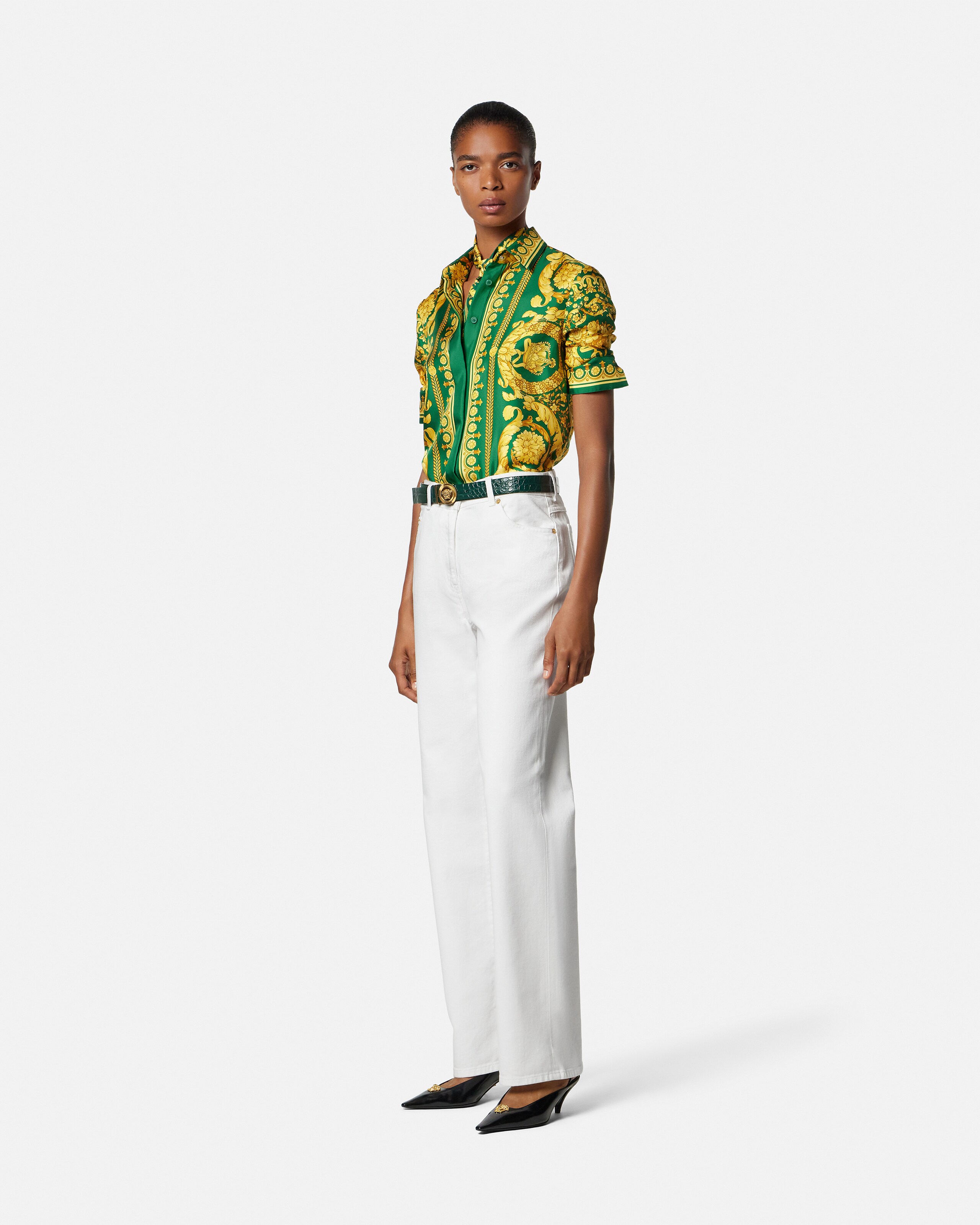 プリント シルク シャツ グリーン,ゴールド | VERSACE JP