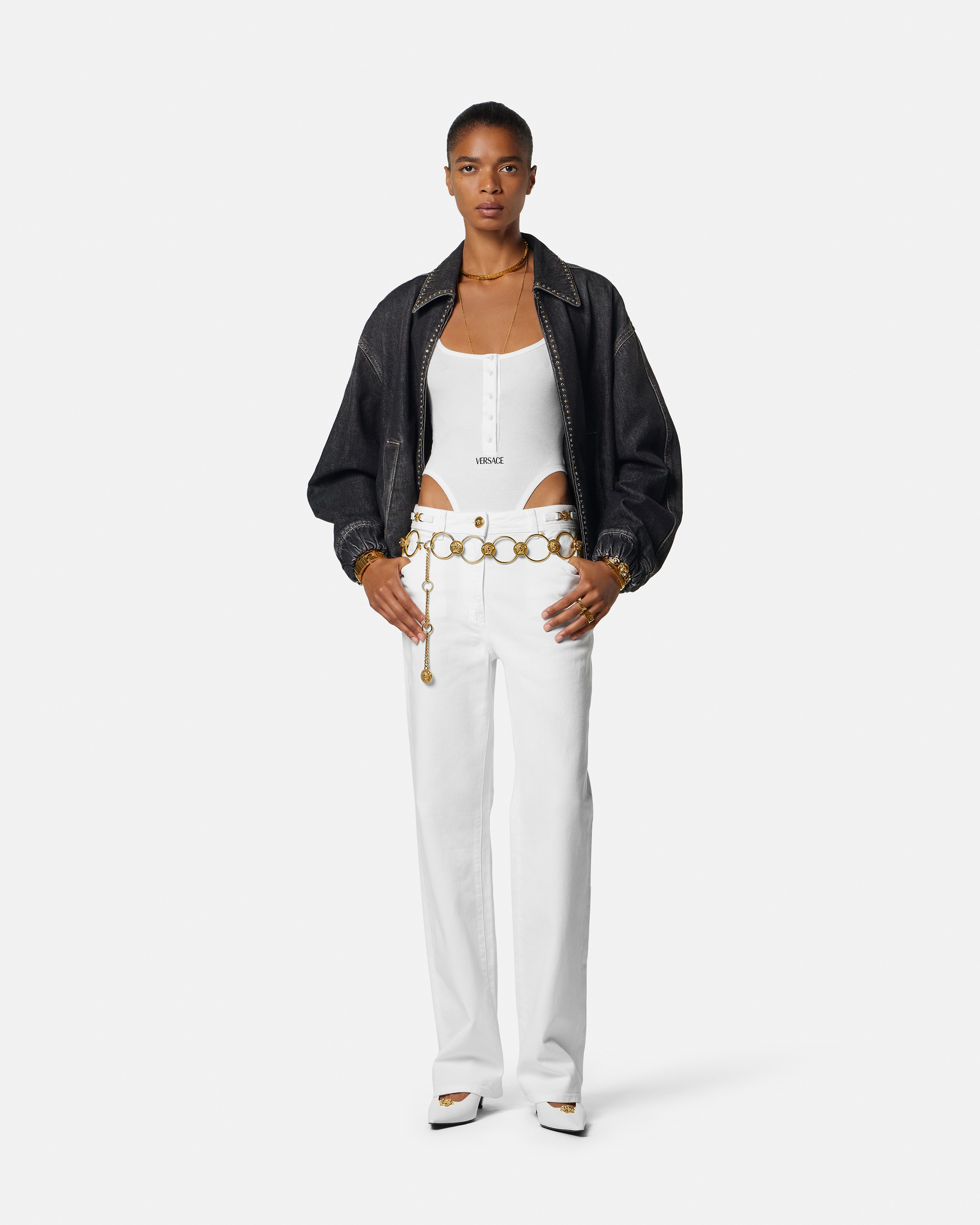 VERSACE ストライプデニムジャケット VERSACE ヴェルサーチェ デニム ウエスタン ジャケット ブラック