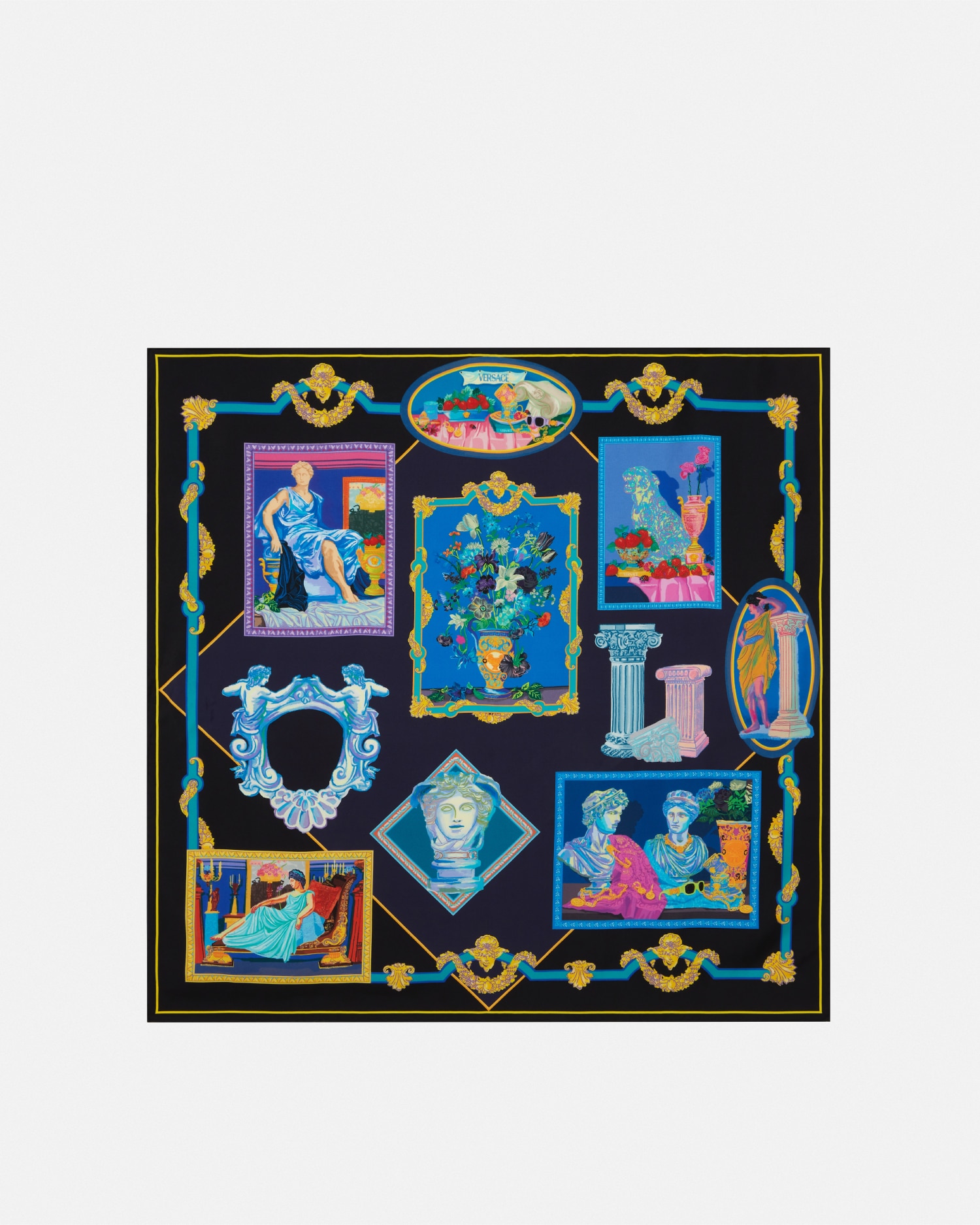 ATELER VERSACE ヴェルサーチ 大判 シルク 100% スカーフ ATELIER VERSACE アトリエ ヴェルサーチ スカーフ 良好 グレー
