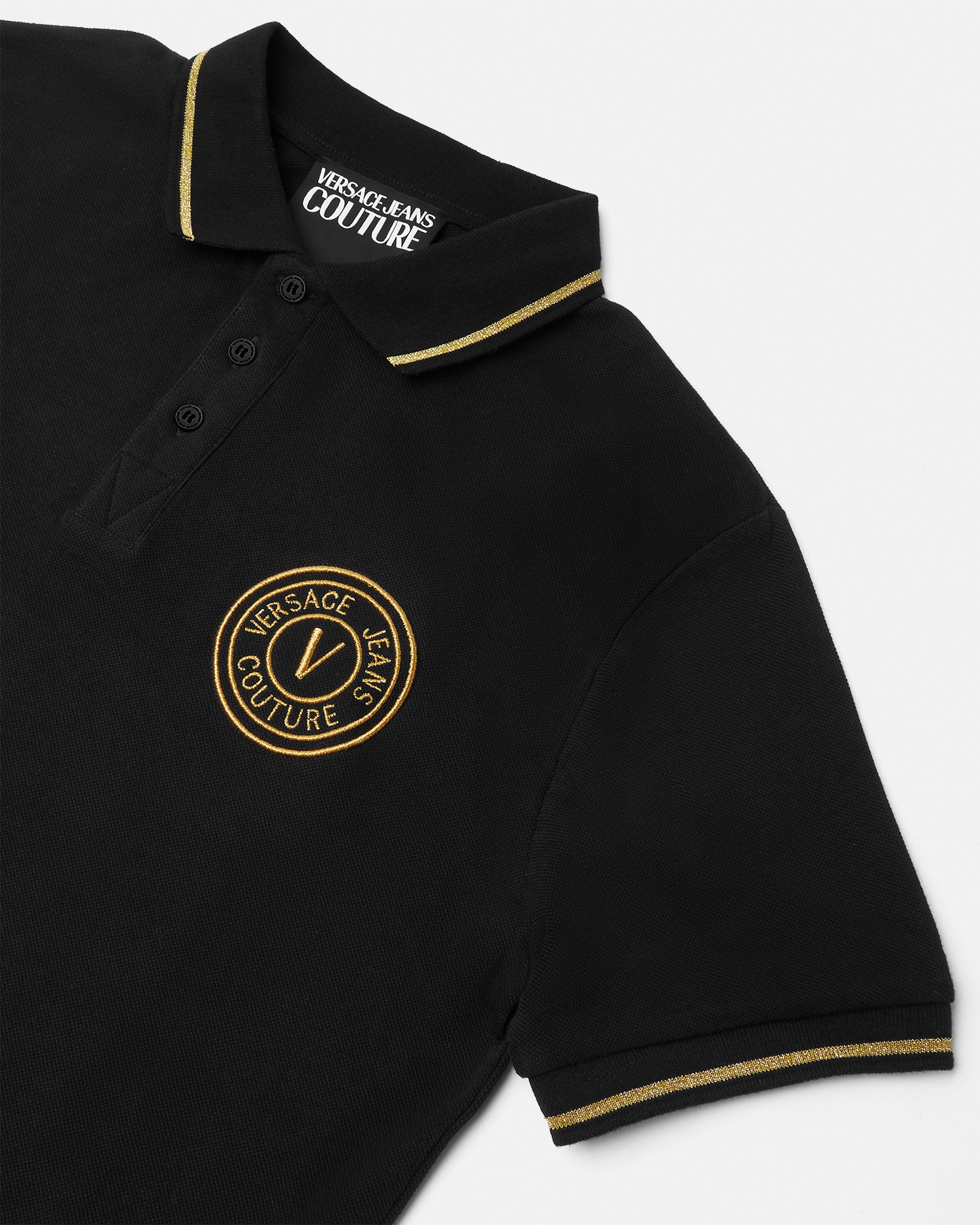 刺繍入り ポロシャツ レターV エンブレム ブラック,ゴールド | VERSACE JP