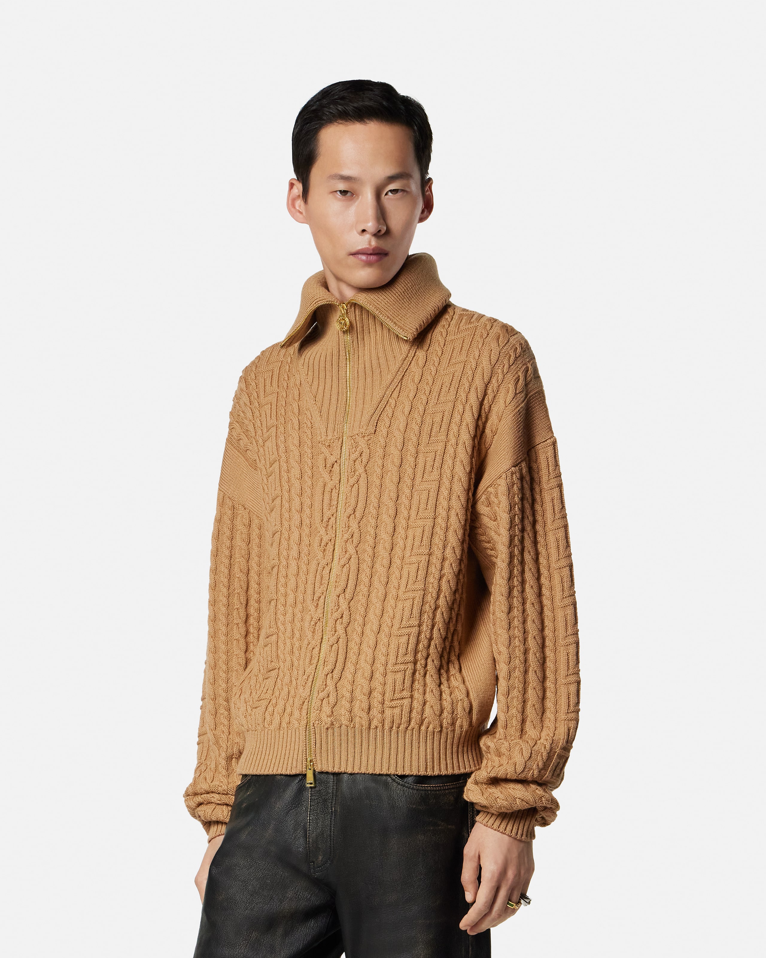 刺繍入り ウール ニット ジッパー セーター | VERSACE JP