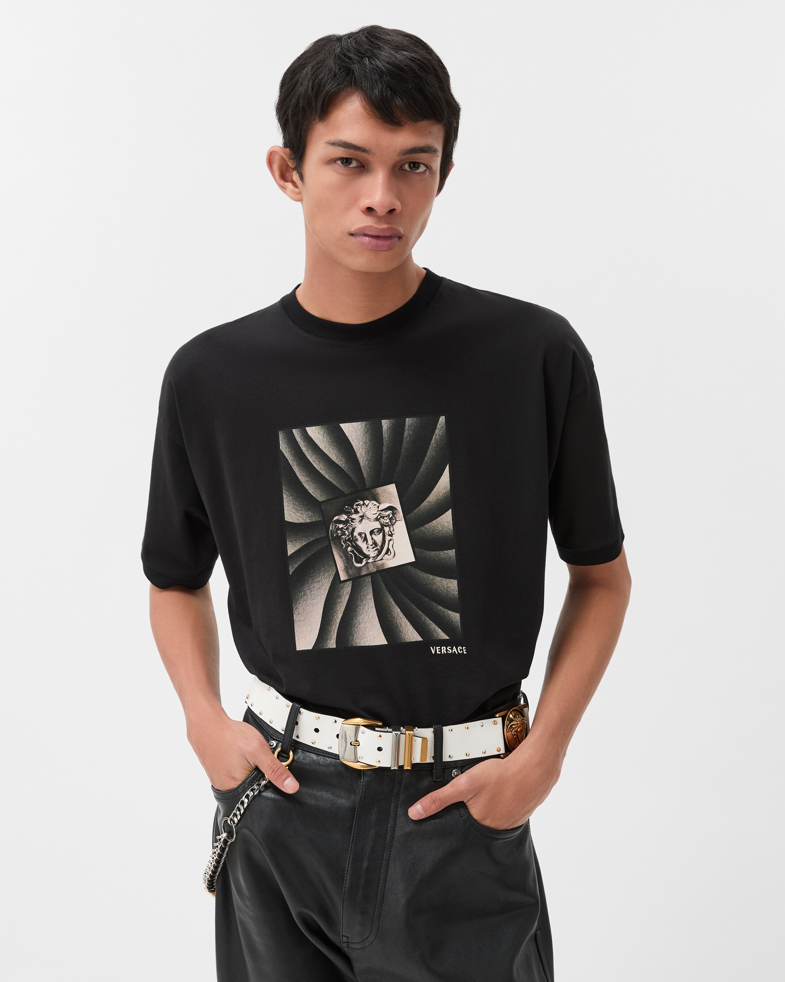 プリント コットンジャージー Tシャツ ブラック | VERSACE JP