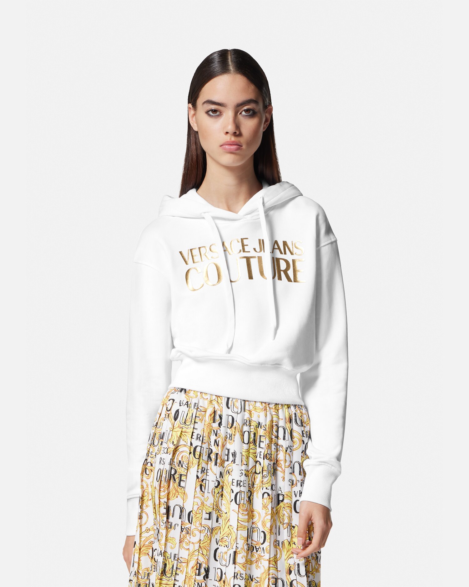 【versace】ロゴプリント フーディ ロゴ クロップ フーディ ホワイト,プリント | VERSACE JP