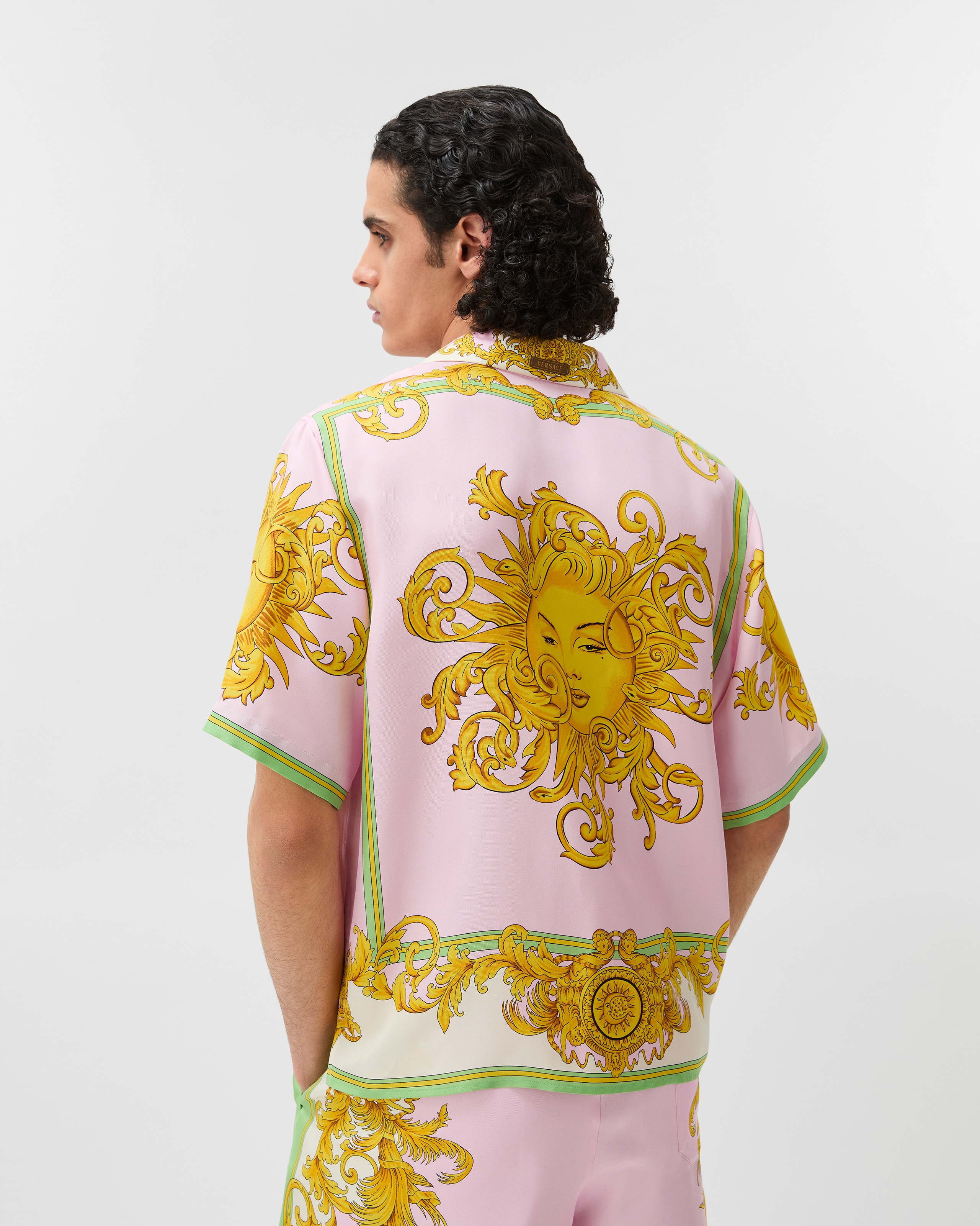 プリント シルク ツイル シャツ イエロー,ピンク | VERSACE JP