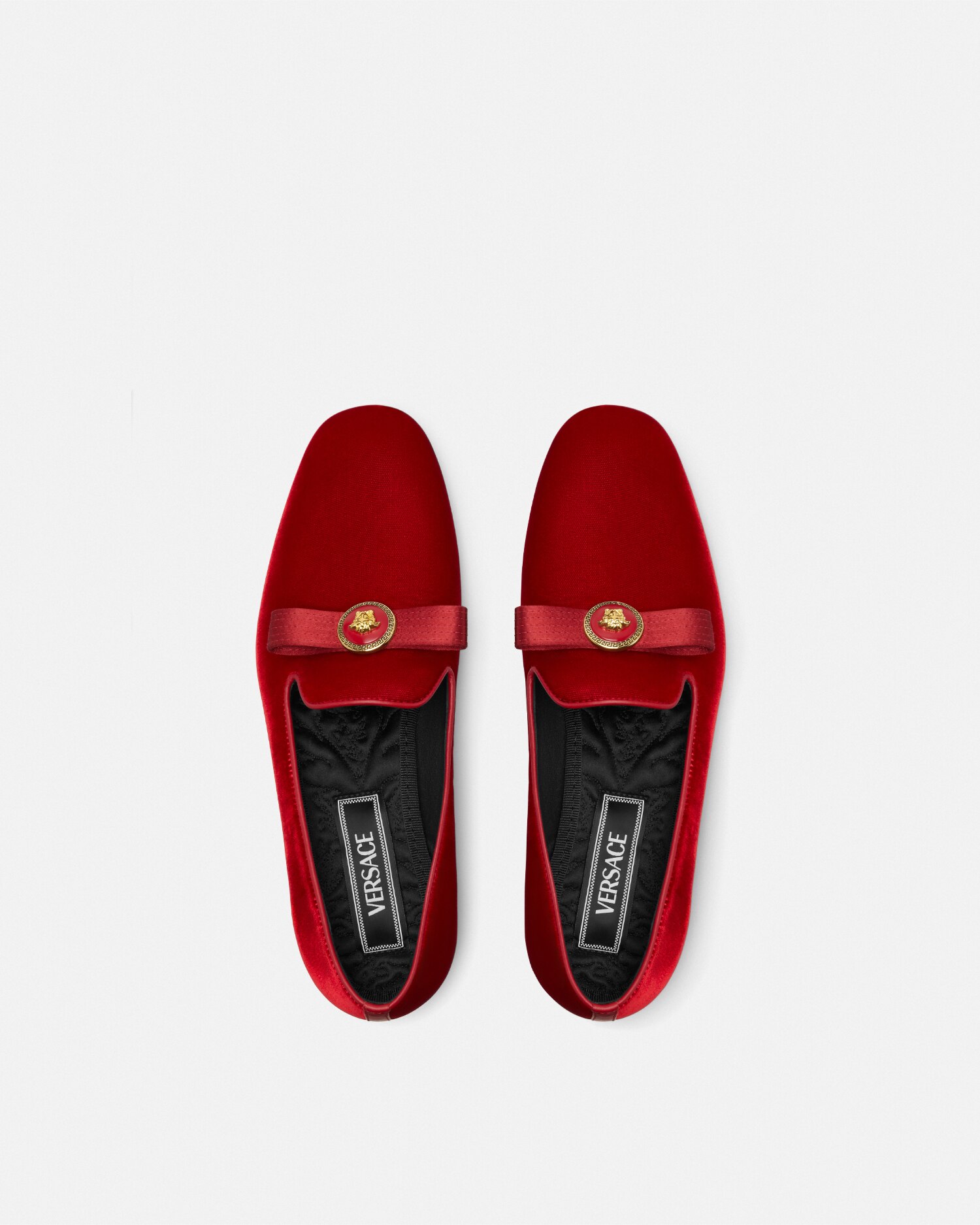 【関税込み】Versace スリッパ & ローファー ジャンニ リボン ベルベット スリッパ ブラック,ゴールド