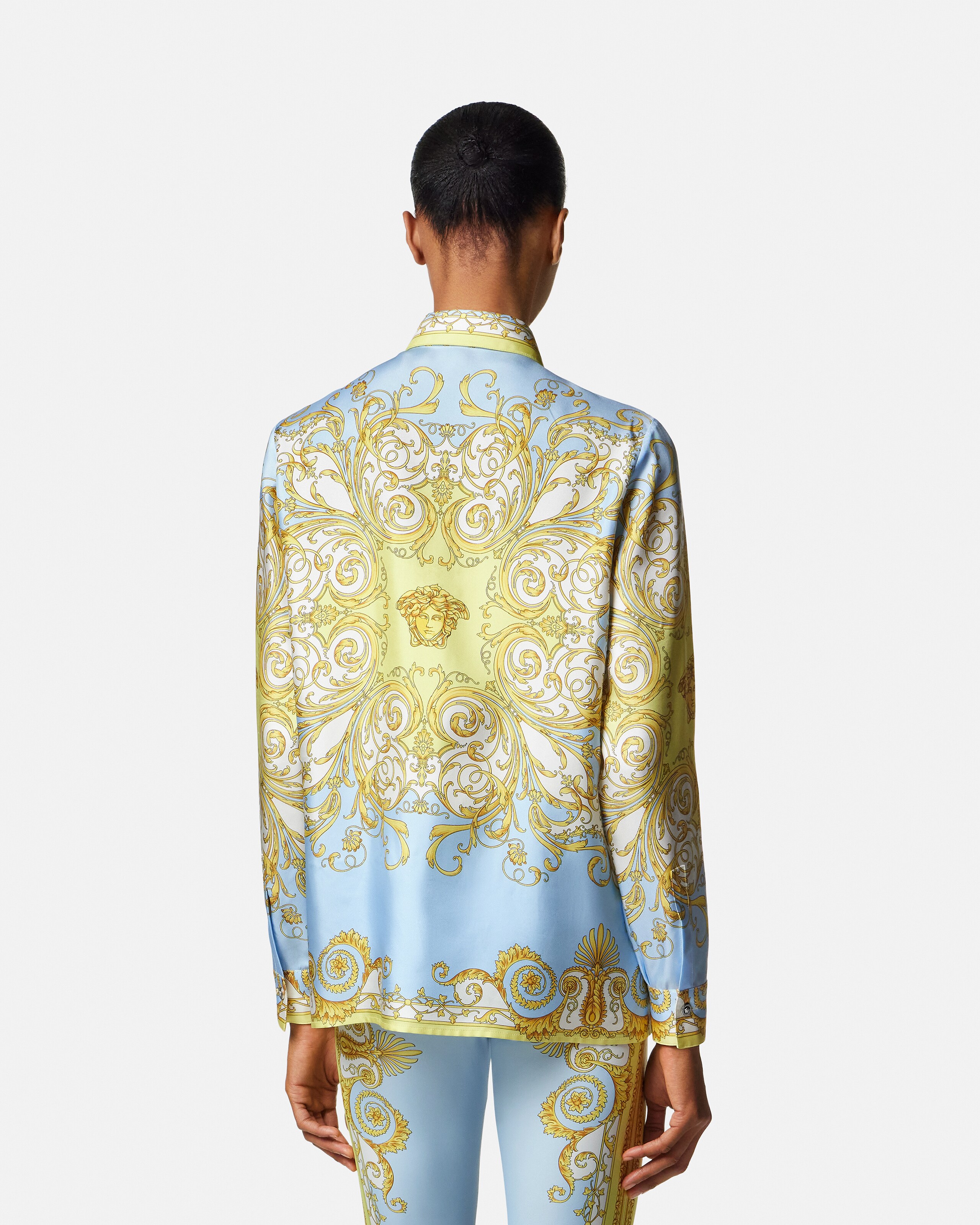 プリント シルク ツイル シャツ ブルー,ゴールド | VERSACE JP