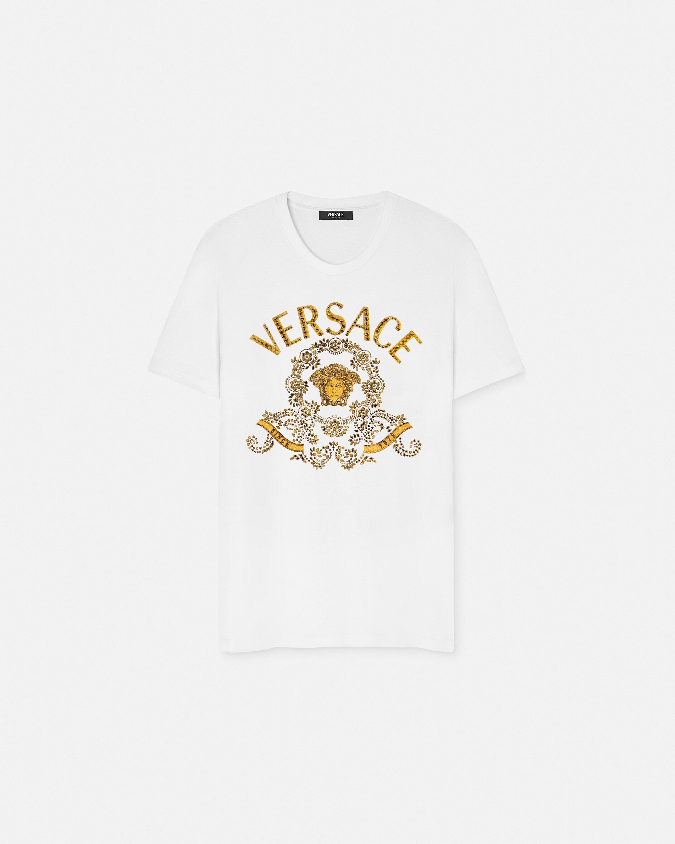 刺繍入り コットンジャージー スリム Tシャツ ホワイト | VERSACE JP