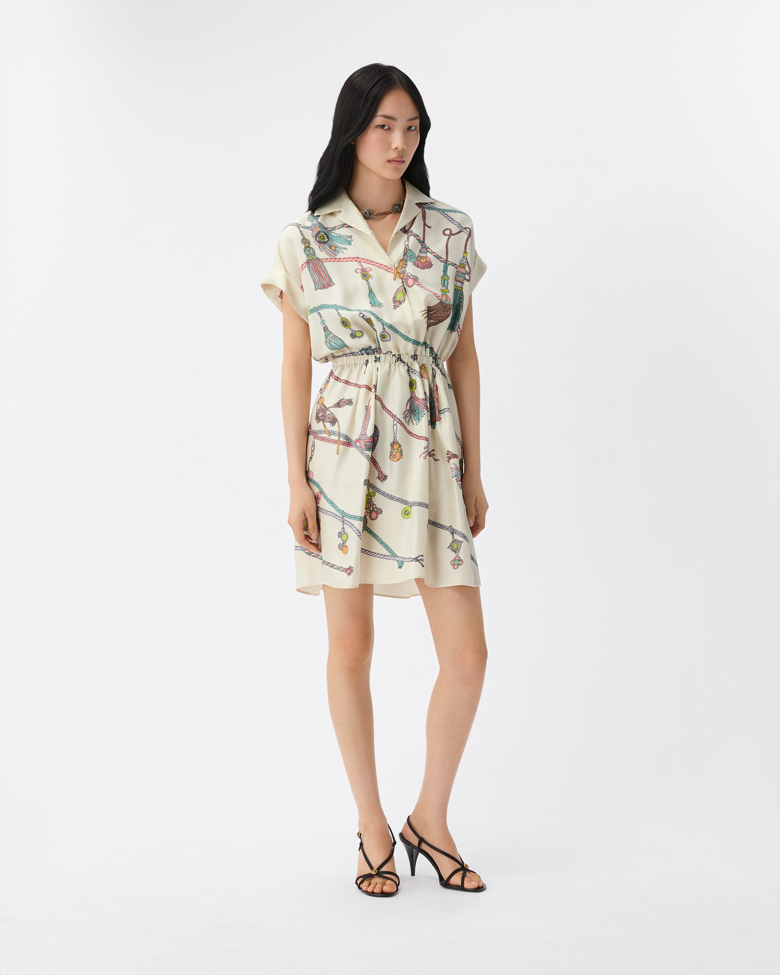 ジャンニ　ベルサーチ　シルク100% グレー ノースリーブ ミニワンピース Women's New Arrivals Collection
