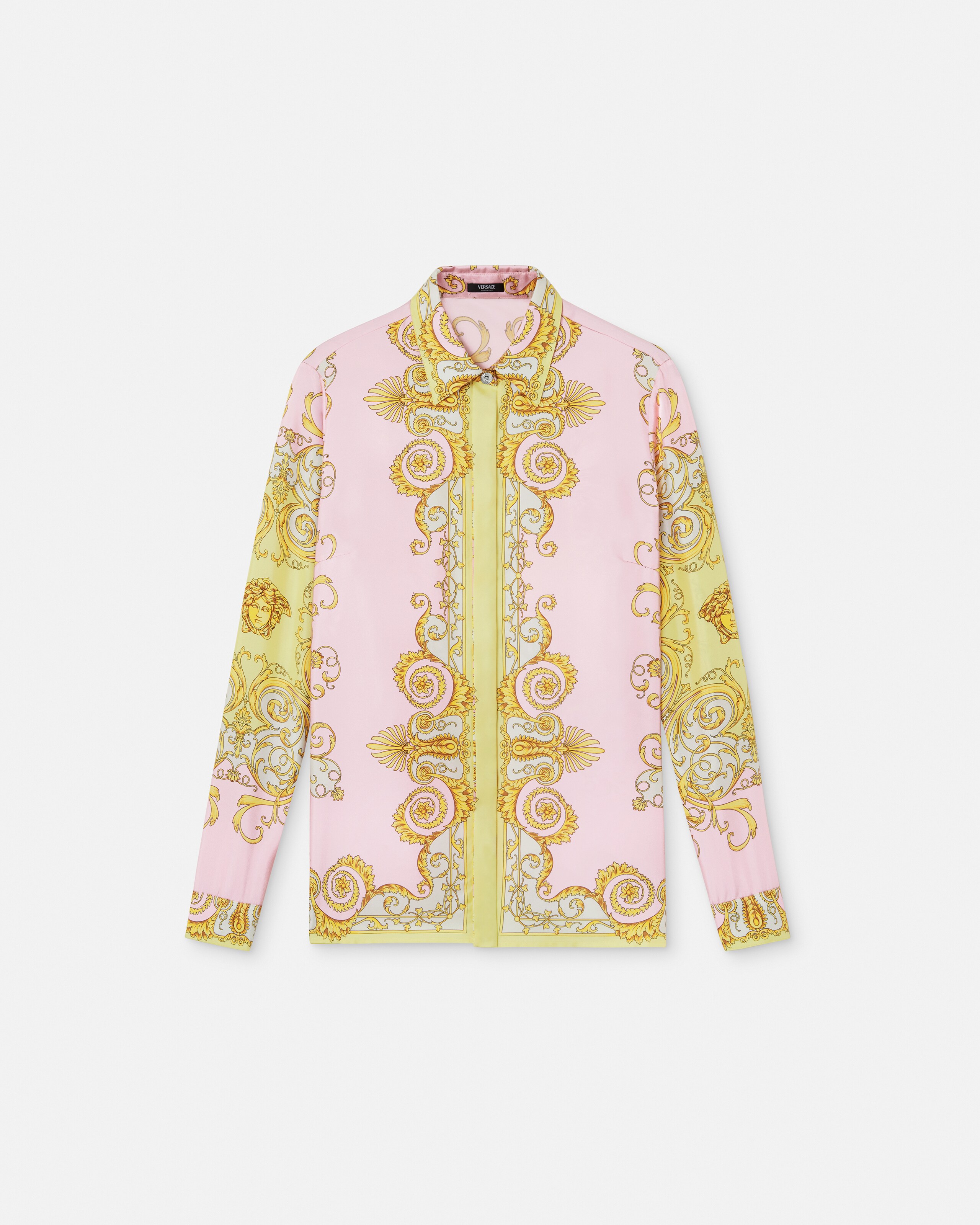 VERSACE 新品タグ付き グレカ シャツ ピンク シルクシャツ 90_1001360-