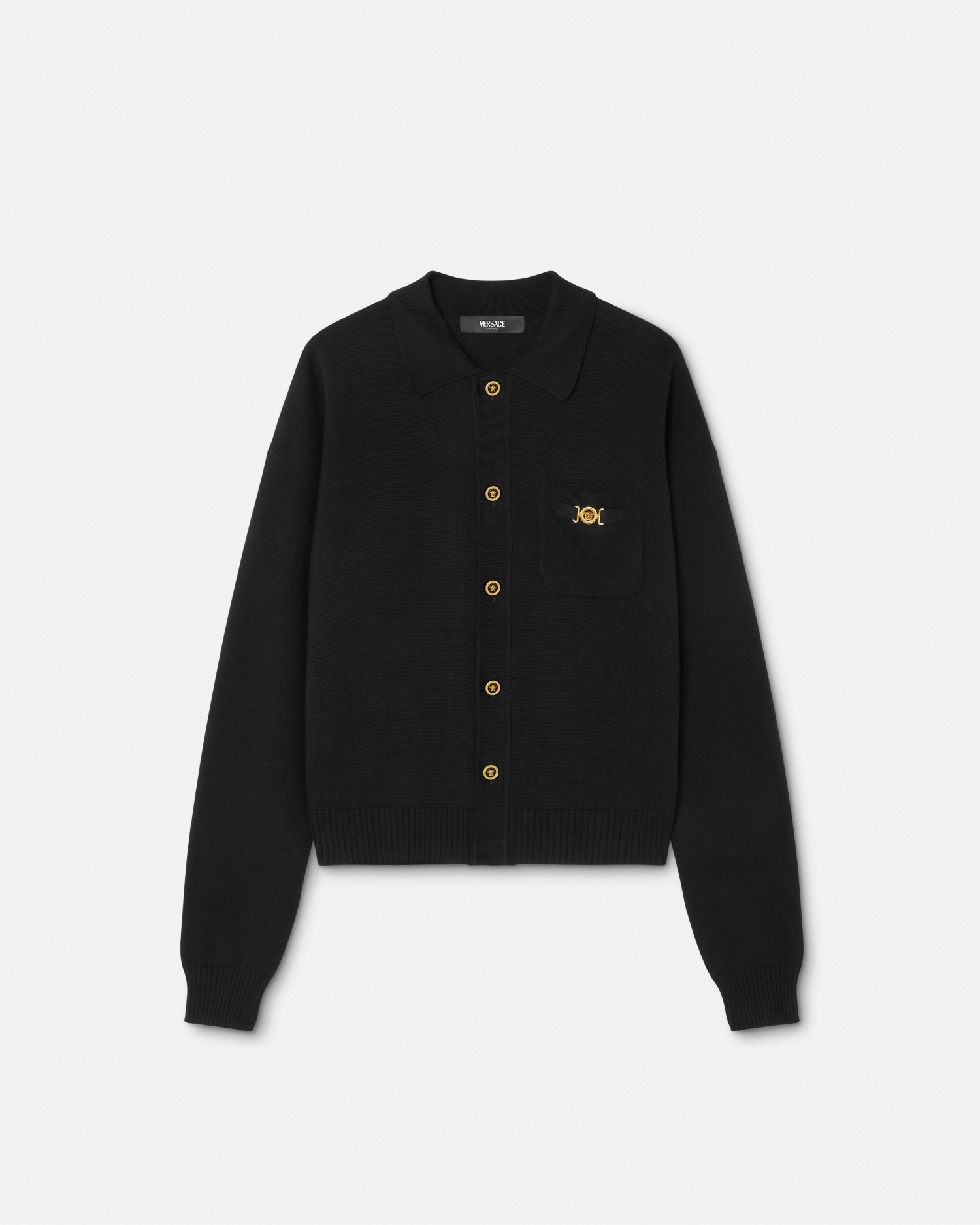 カシミヤコットン ニット ポロ カーディガン ブラック | VERSACE JP