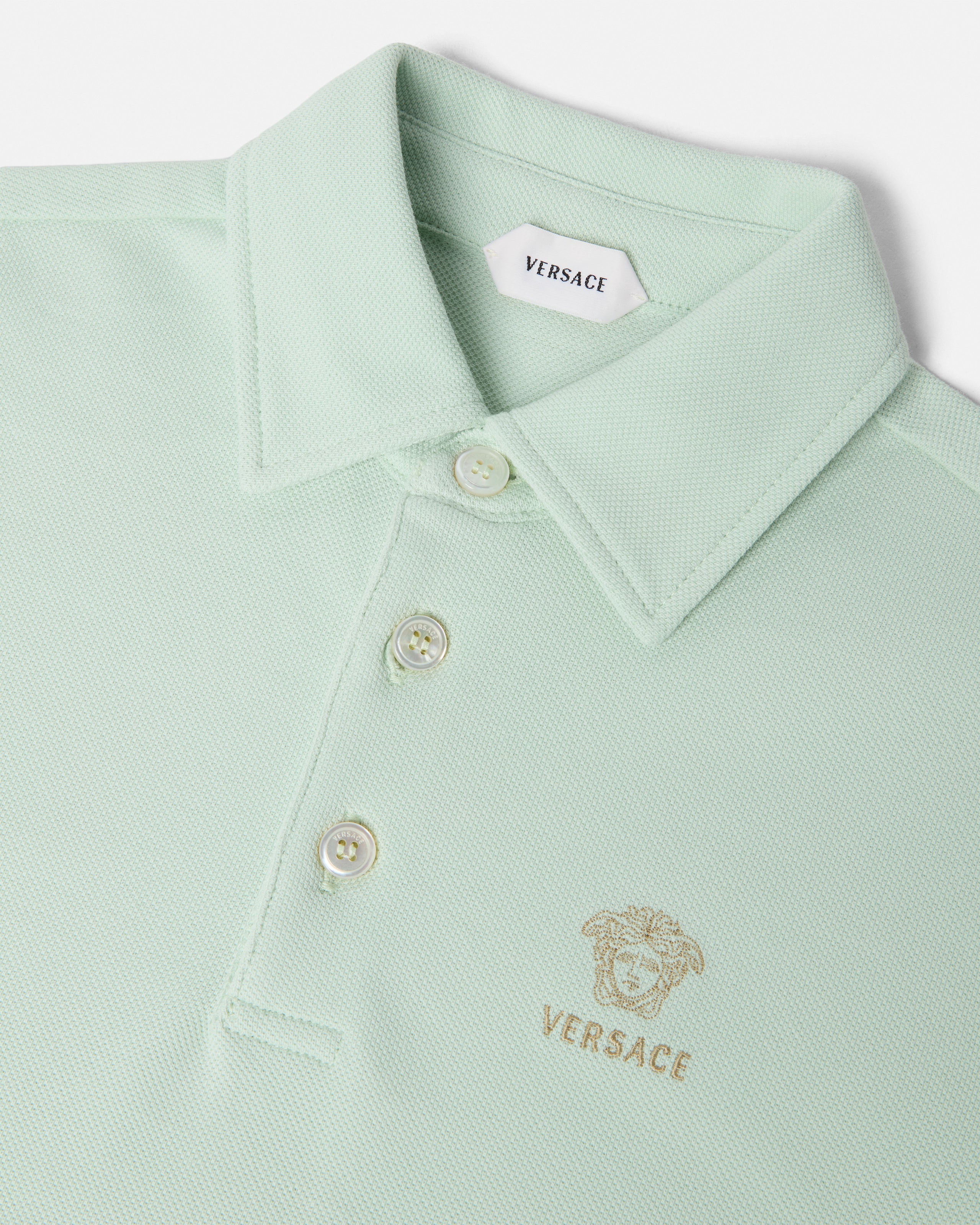 キッズ刺繍ロゴ入りコットンピケポロシャツ グリーン | VERSACE JP