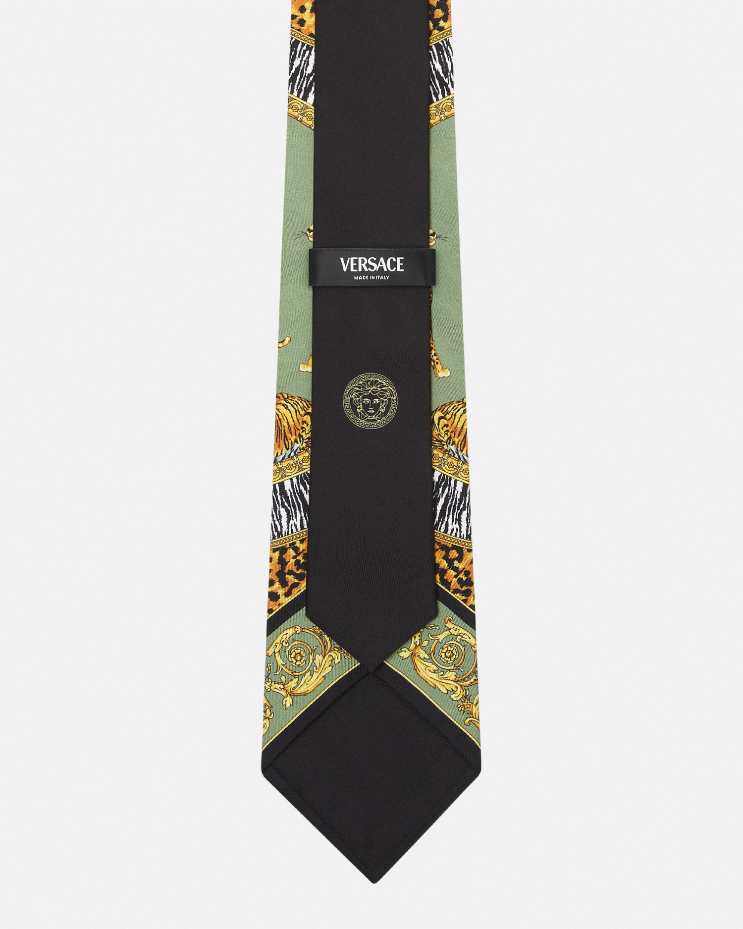 ꧁美品꧂ ヴェルサーチ ネクタイ バロッコ ヴィンテージ ブラック シルバー 極美品】 VERSACE ネクタイ ブランドロゴ 希少品 シルバー 小紋