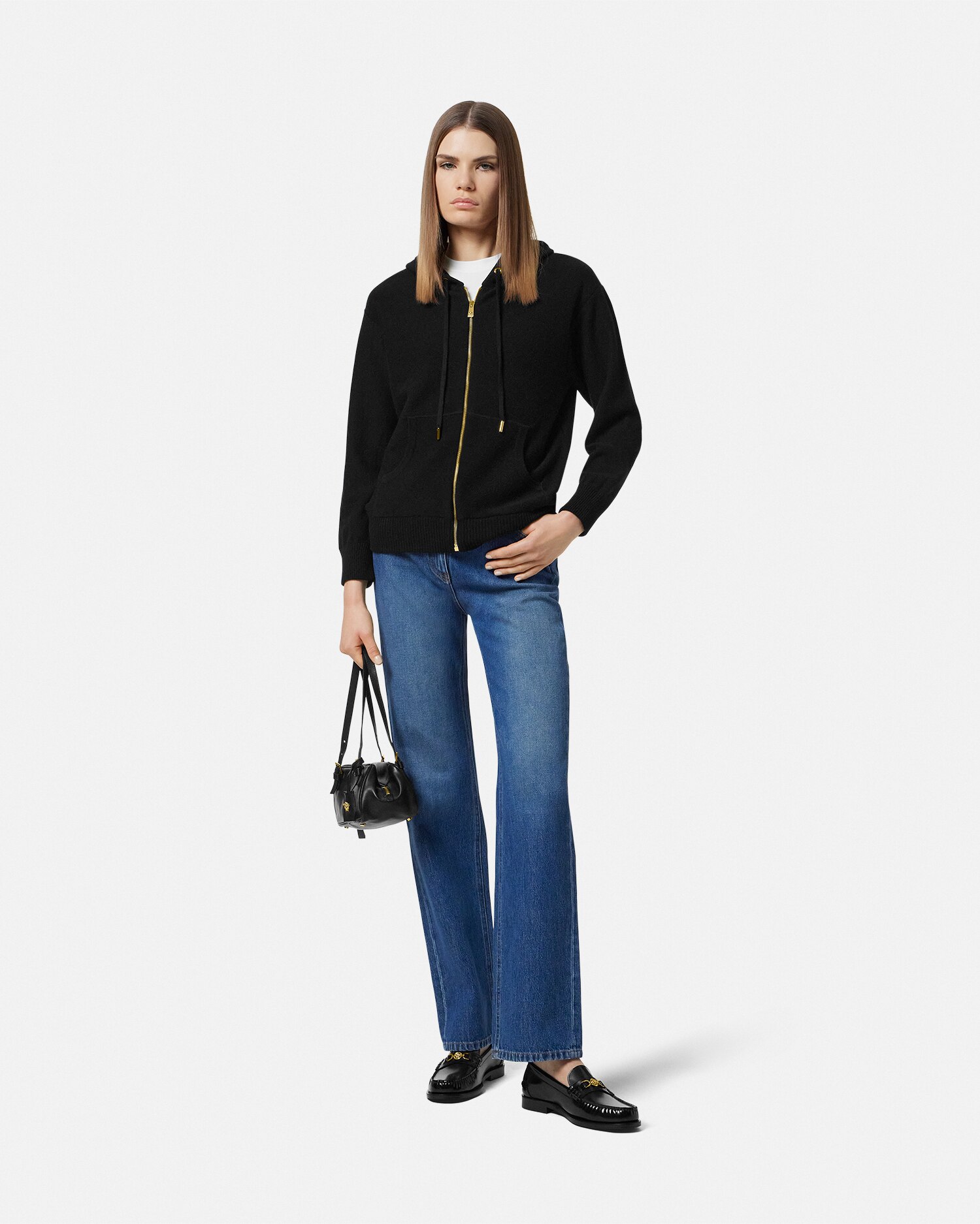 VERSACE JEANS COUTURE 売れ筋商品|||ベルサーチ パーカー・スウェットシャツ アウター レディース Sweatshirts Black VERSACE JEANS COUTURE ヴェルサーチ レギュラーフィット ジップ