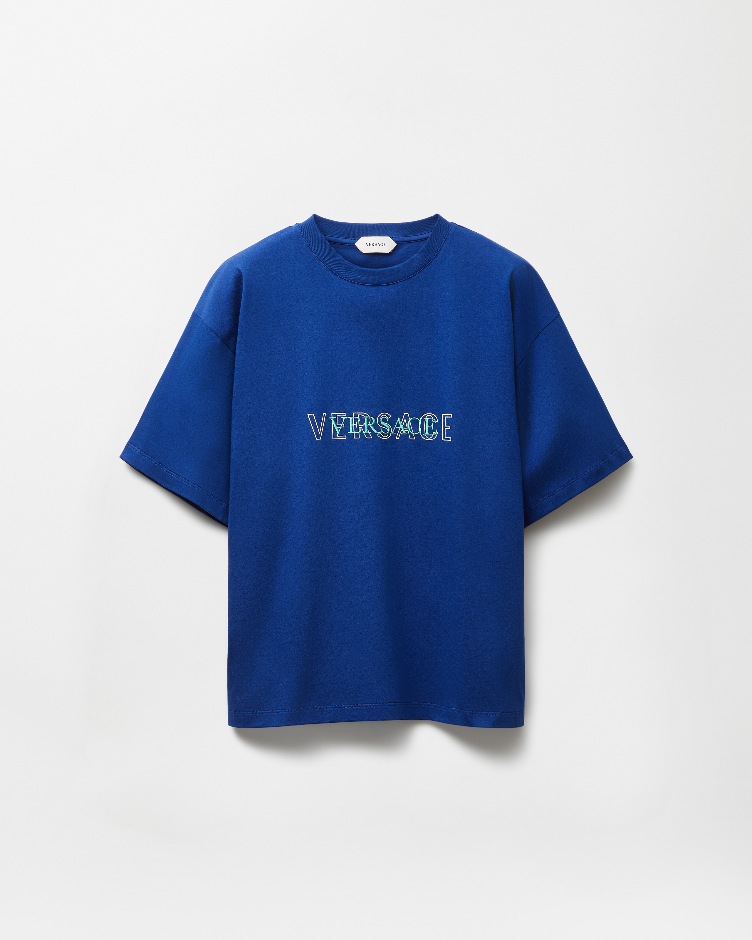 刺繍入り コットンジャージー Tシャツ ブルー | VERSACE JP