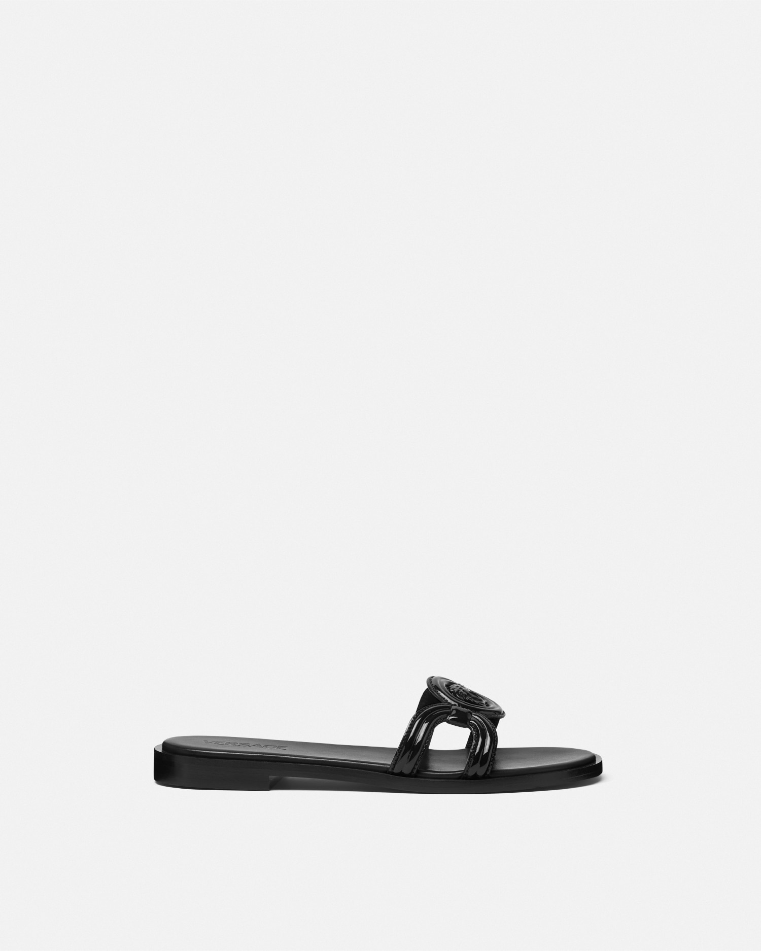 【Versace】フラットサンダル メデューサ ゴールド スリッパ 黒 ヴェルサーチ サンダル メドゥーサ スライダーサンダル メンズ