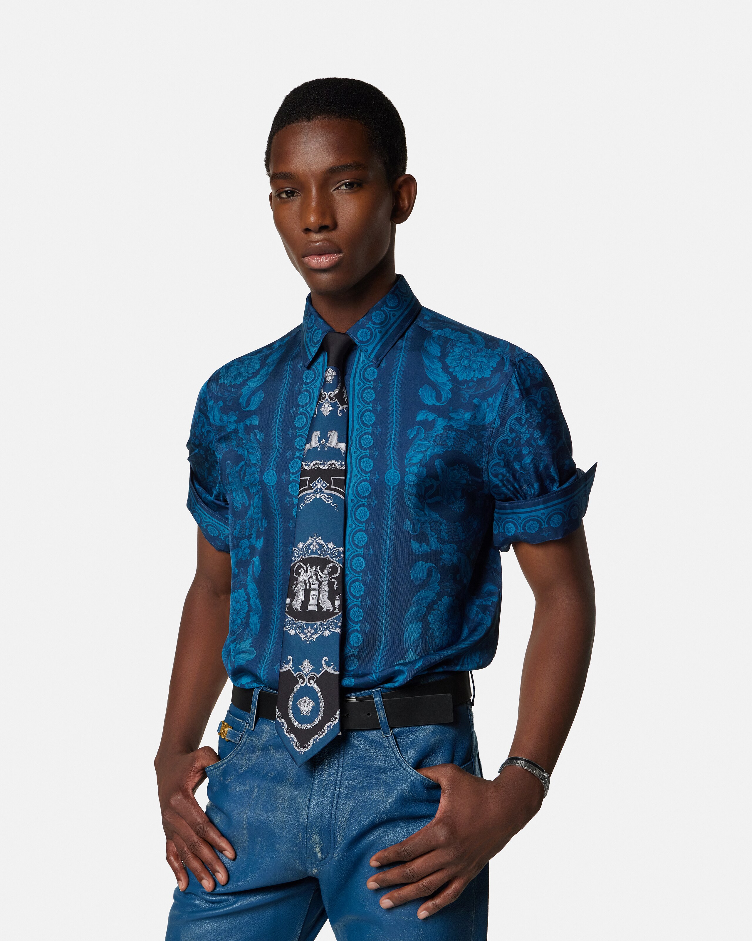 プリント シルク ツイル ネクタイ ブラック,ブルー | VERSACE JP