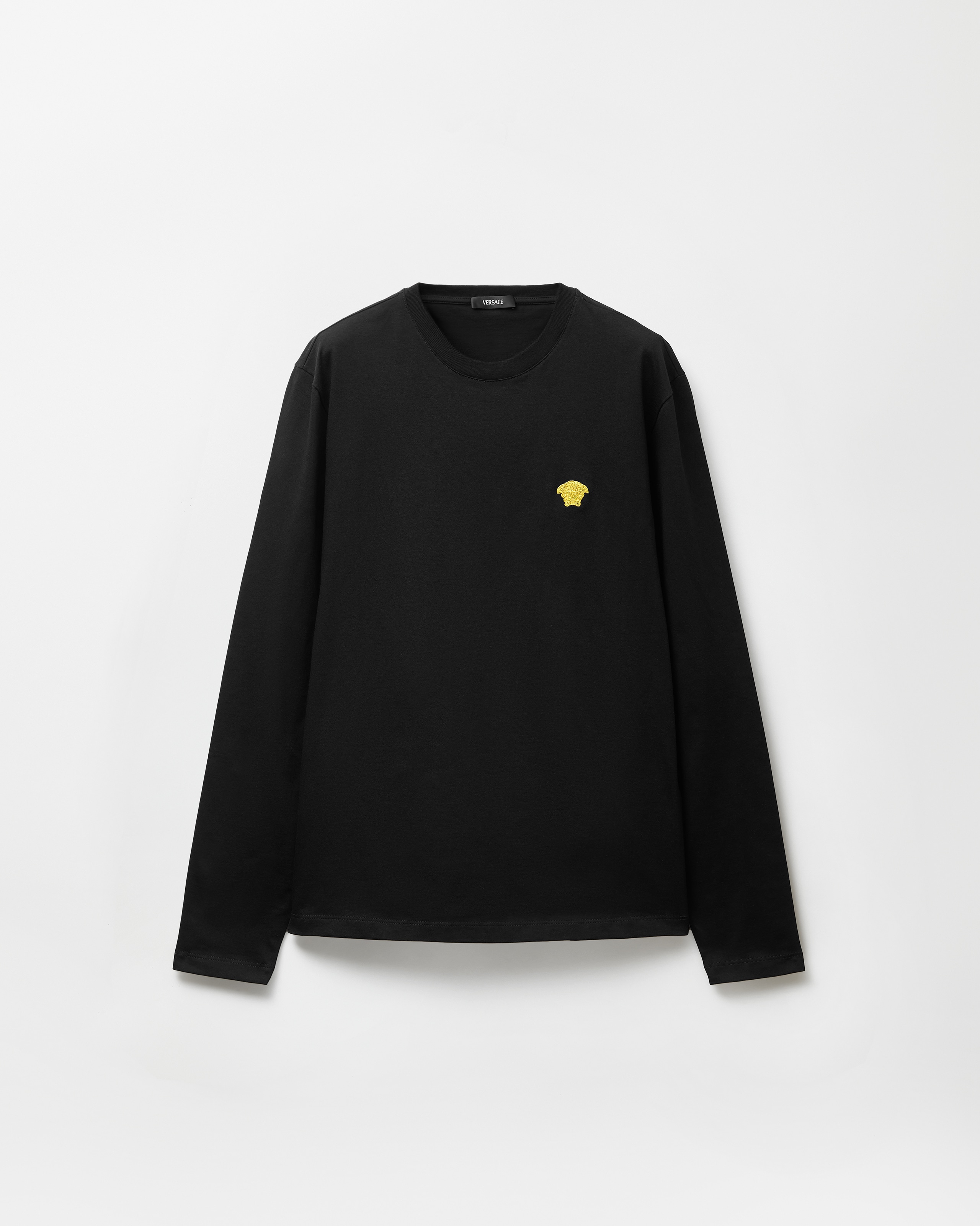 VERSACE メデューサ ビッグロゴ ロンT 長袖Tシャツ 2514 刺繍入り コットンジャージー Tシャツ ブラック | VERSACE JP