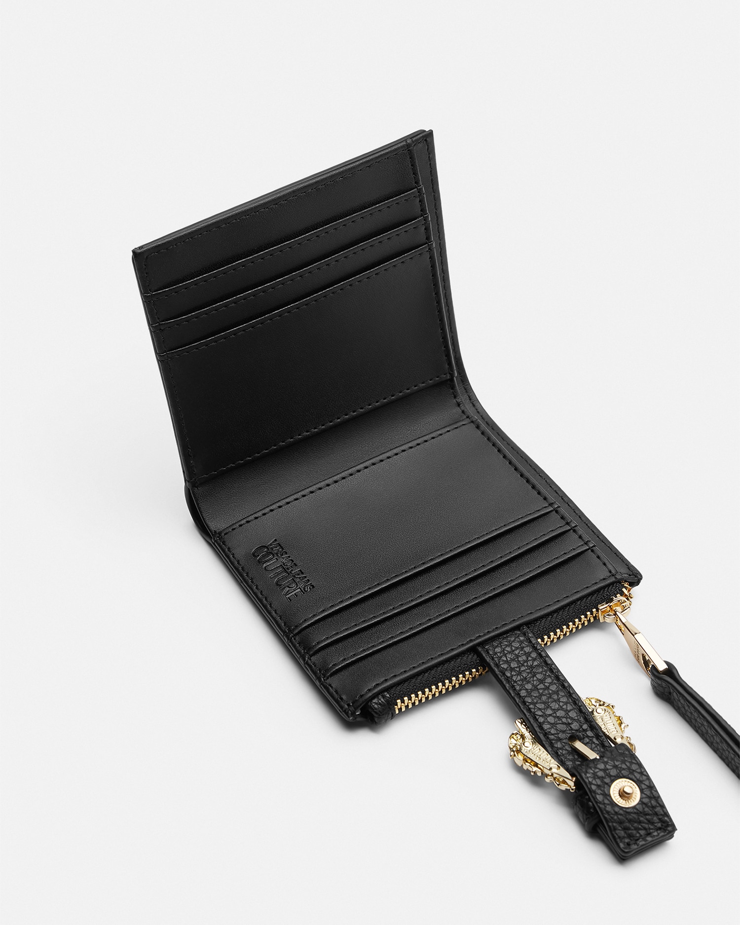 【極美品】ヴェルサーチ ジーンズ クチュール コンパクトウォレット シボ革 90_E74VA5PF2-