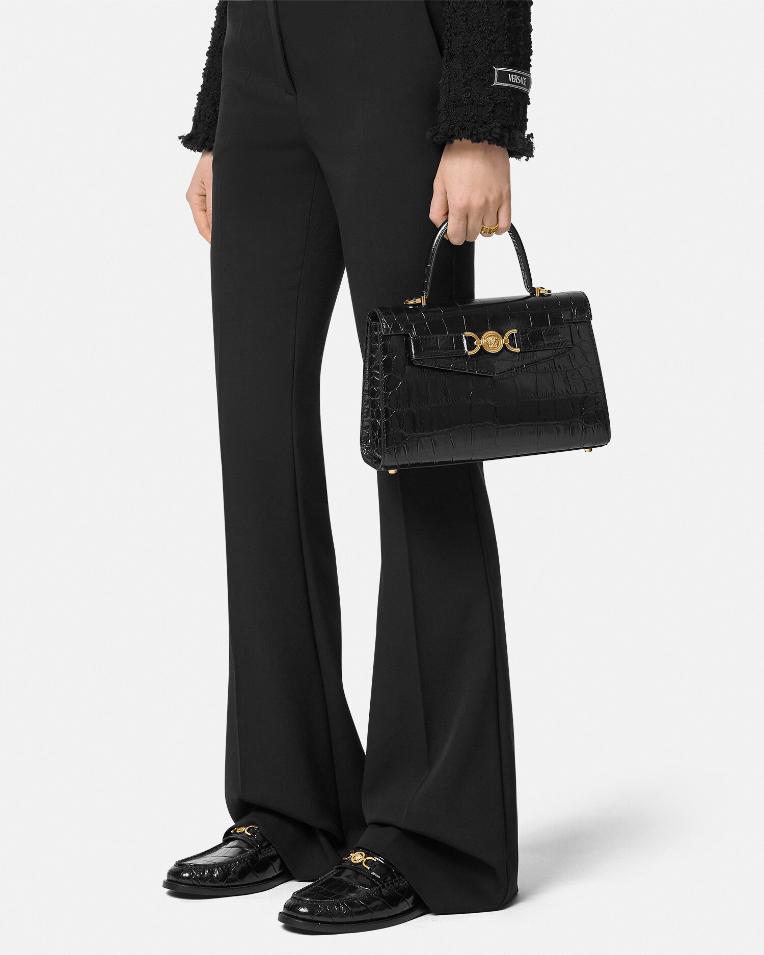 シンプルイズベスト*VERSACE*定番 ブラックレザー ハンドバッグ 90_1013823-