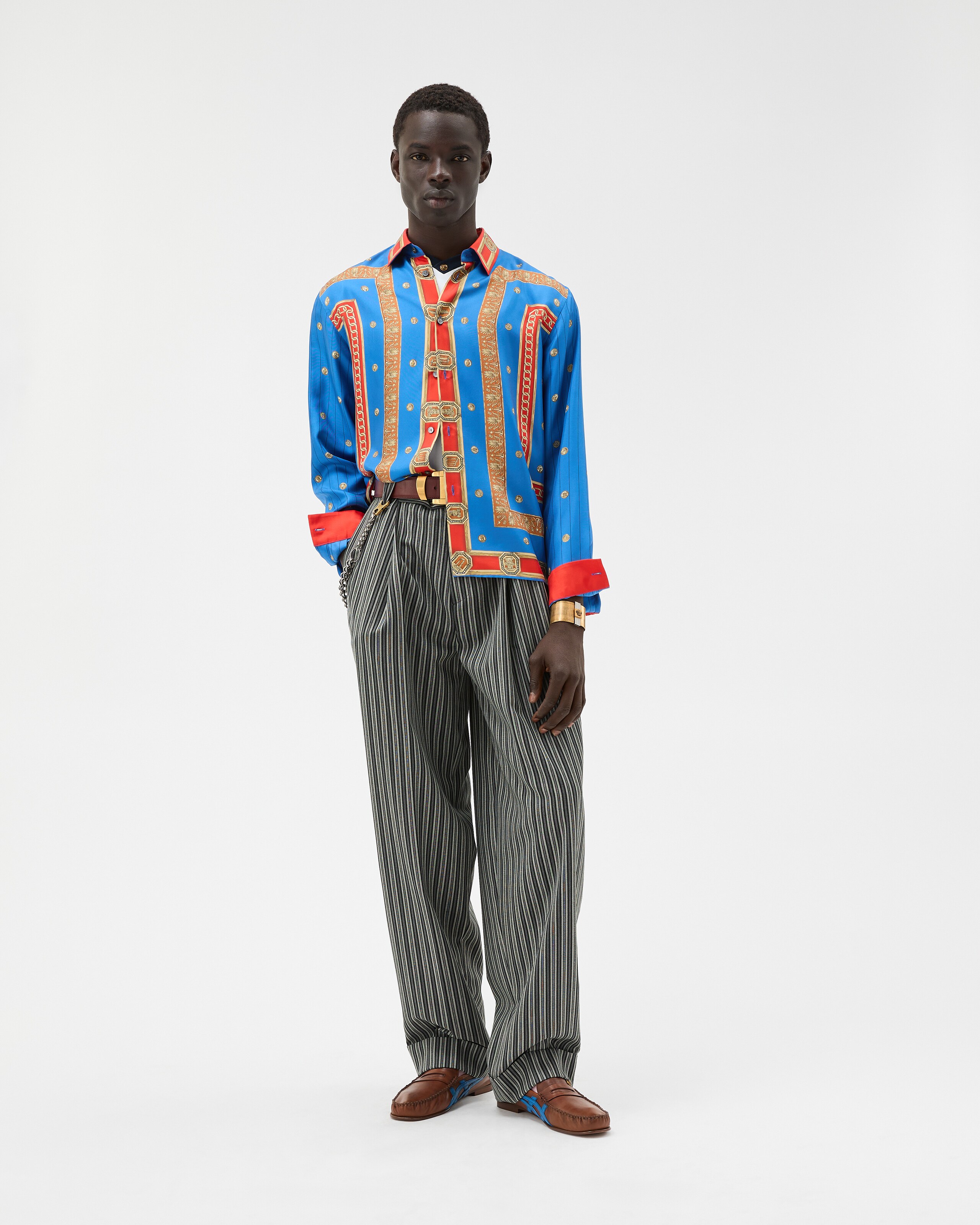 Gianni Versace ウール ストライプパンツ 48 ピンストライプ ウール オーバーサイズ パンツ ブラック,グレー