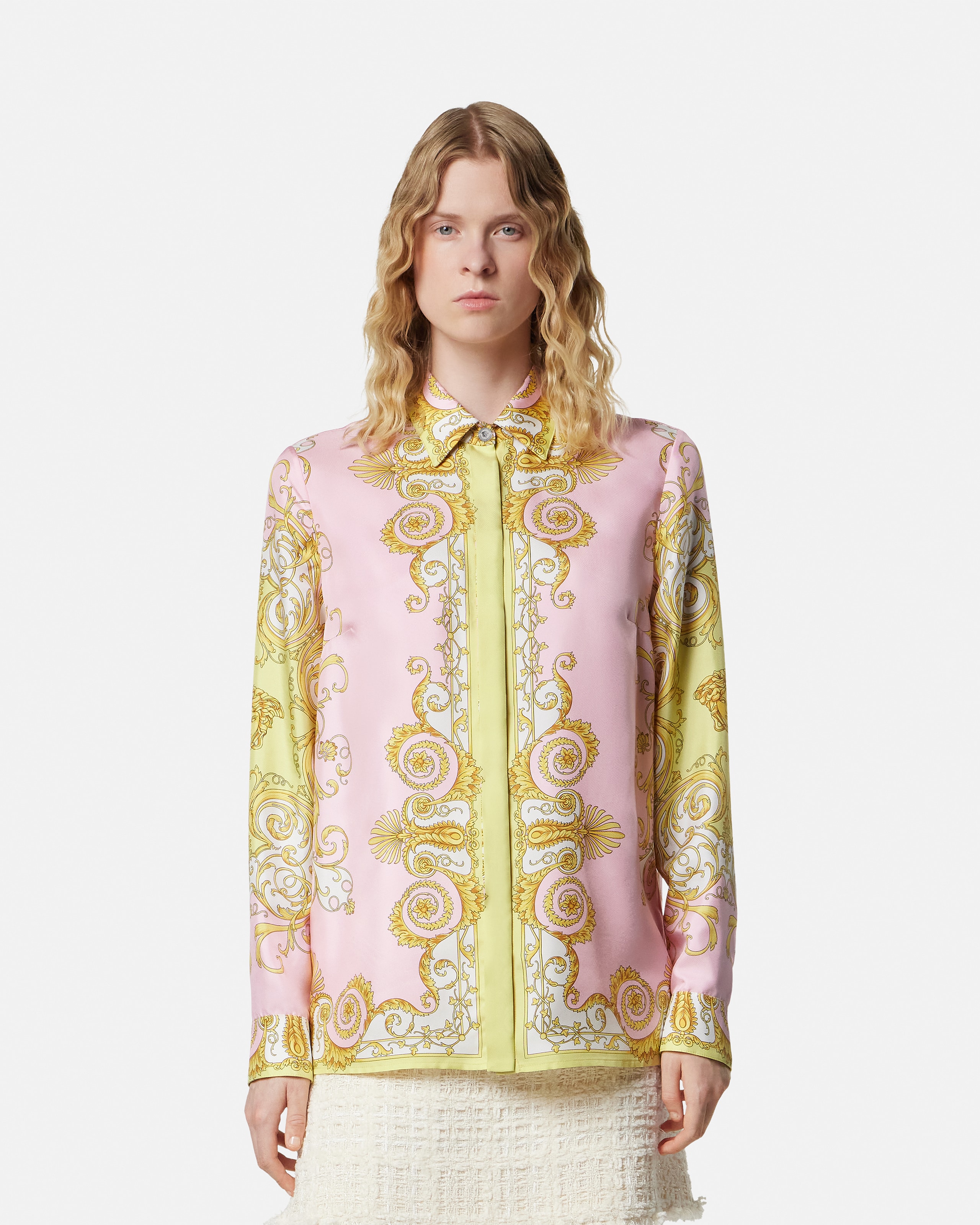 プリント シルク ツイル シャツ ブルー,ゴールド | VERSACE JP