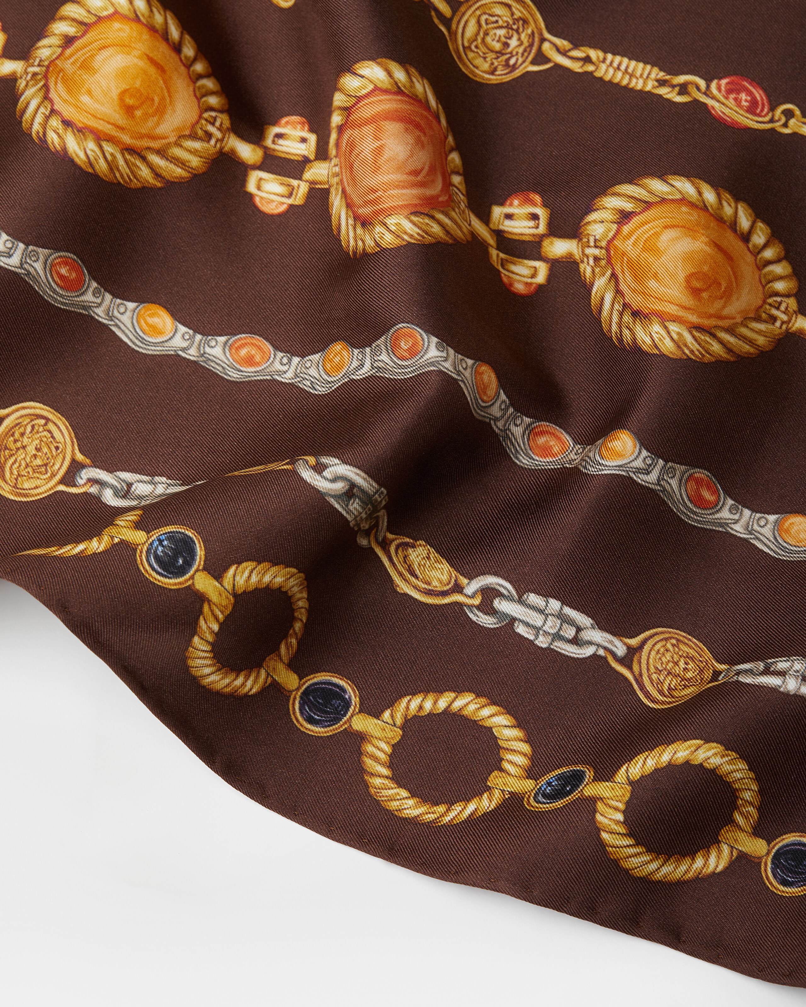 プリント シルク ツイル スカーフ 90 cm ブラウン,プリント | VERSACE JP