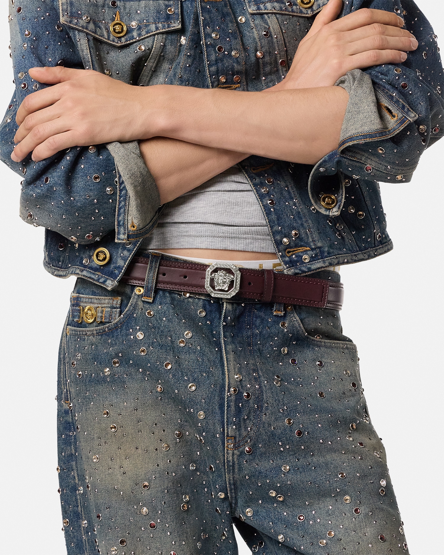 ラ メドゥーサ レザー ベルト 3.5cm ブラック,ゴールド | VERSACE JP