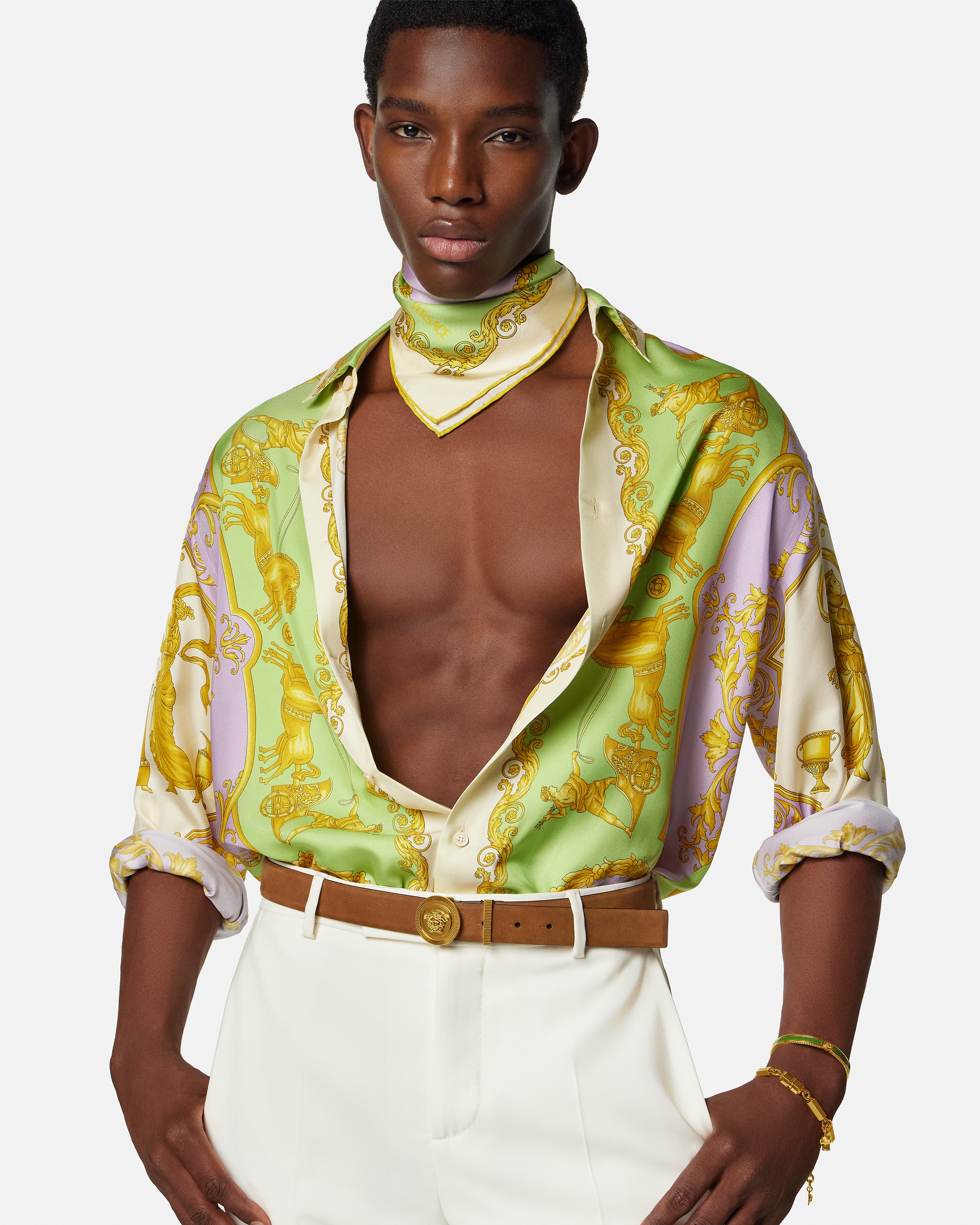 プリントシルクツイルスカーフ 90cm ブラック,ブルー | VERSACE JP