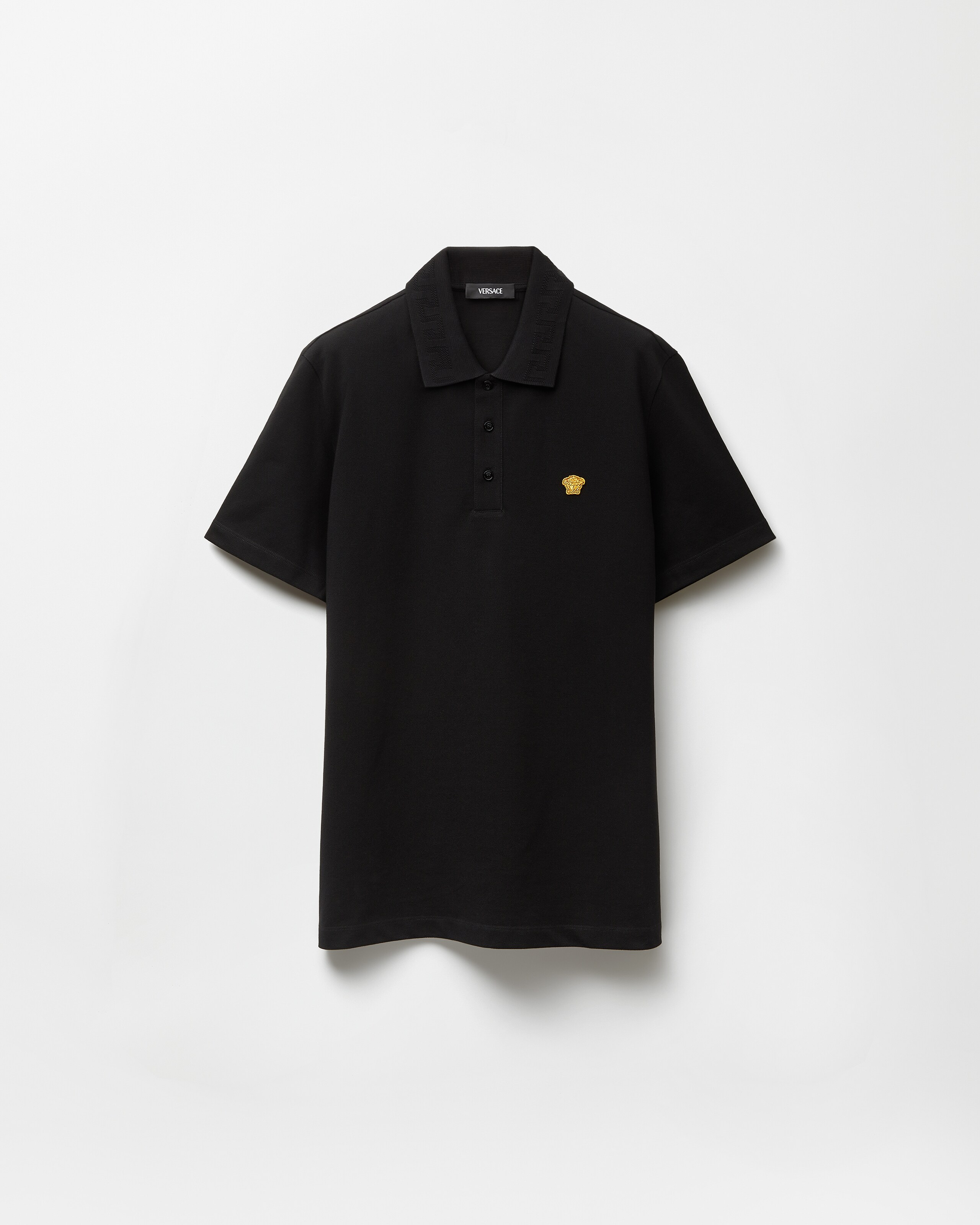 VERSACE ポロシャツ　　美品 刺繍入り コットン ピケ ポロシャツ ブルー | VERSACE JP