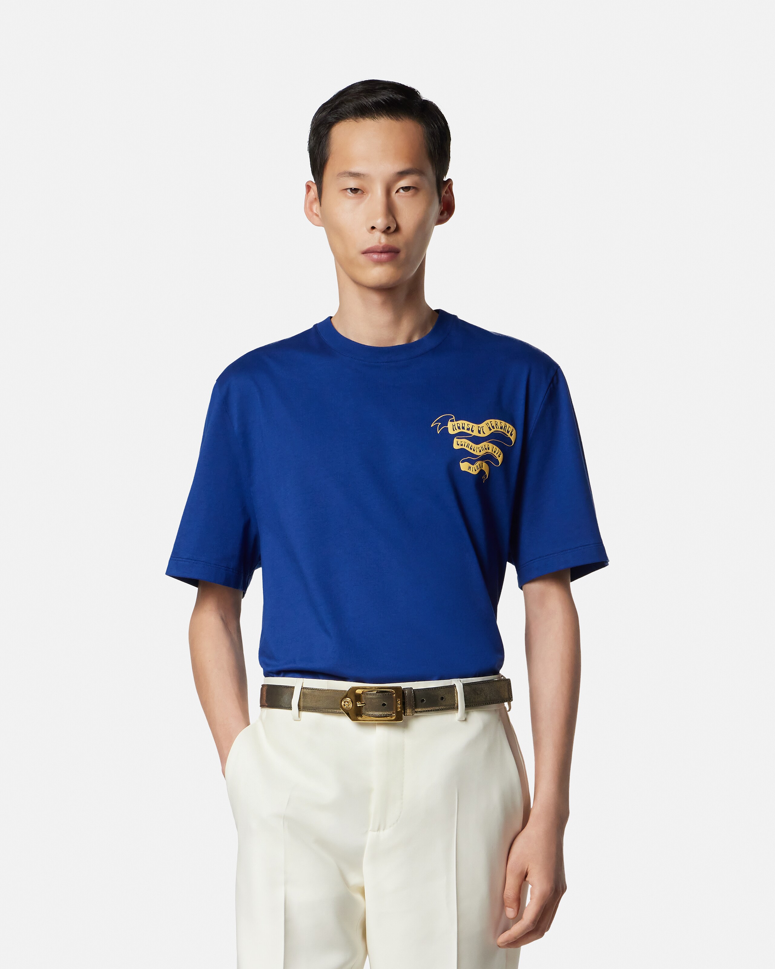 プリント コットンジャージー レギュラー Tシャツ ブラック | VERSACE JP