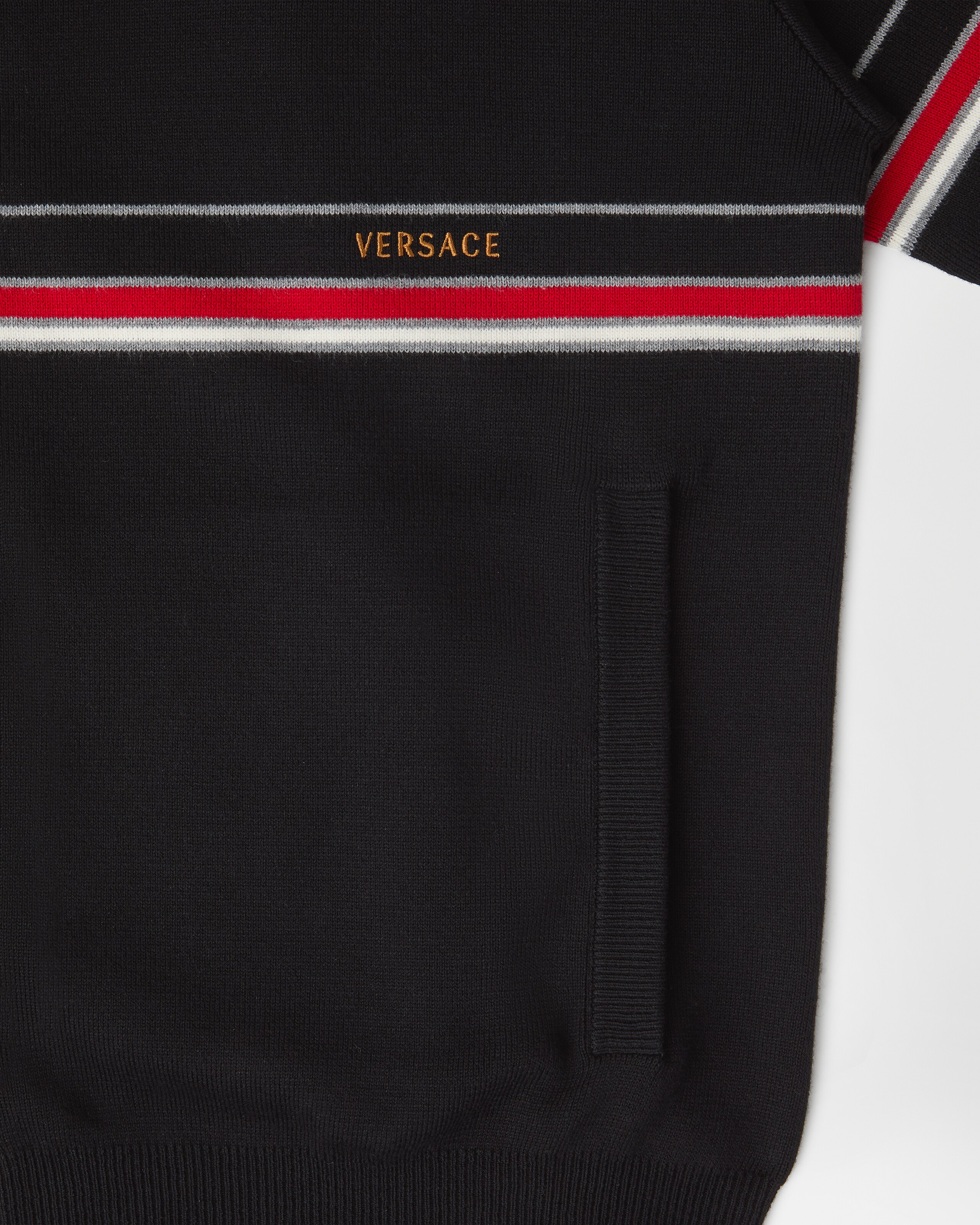 刺繍入り コットン ニット ジッパー セーター ブラック | VERSACE JP